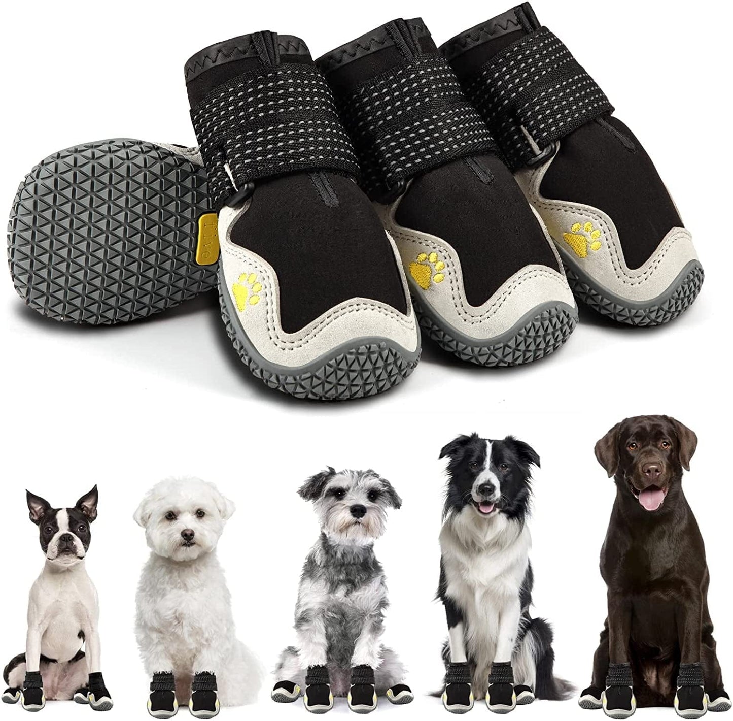 Dog Shoes for Winter Snow Hot Pavement, Dog Boots & Paw Protector, Dog Booties for Small Dogs with Reflective Strip Anti-Slip Sole 4Pcs Animals & Pet Supplies > Pet Supplies > Dog Supplies > Dog Apparel AOKOWN Black #8 (width 2.75 inch) for 74-91 lbs 