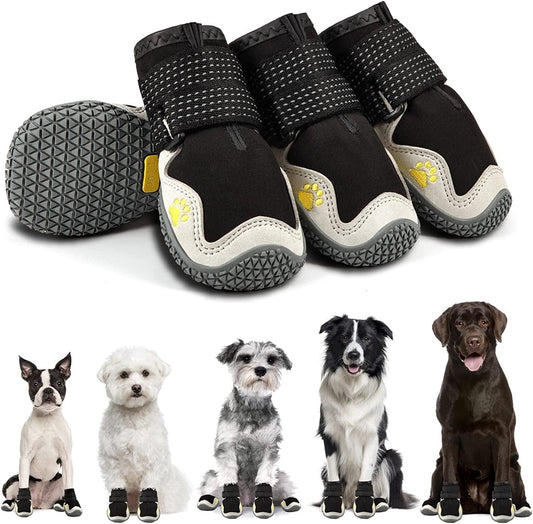 Dog Shoes for Winter Snow Hot Pavement, Dog Boots & Paw Protector, Dog Booties for Small Dogs with Reflective Strip Anti-Slip Sole 4Pcs Animals & Pet Supplies > Pet Supplies > Dog Supplies > Dog Apparel AOKOWN Black #8 (width 2.75 inch) for 74-91 lbs 