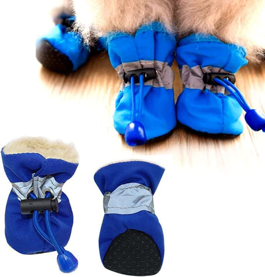 Dog Shoes Paw Protector - 4 Pcs Dogs Boots with Reflective Straps Anti-Slip Rubber Pet Booties Waterproof Winter Snow for Small Medium Size Dogs (Blue 3) Animals & Pet Supplies > Pet Supplies > Dog Supplies > Dog Apparel VITSOLE Blue 4  