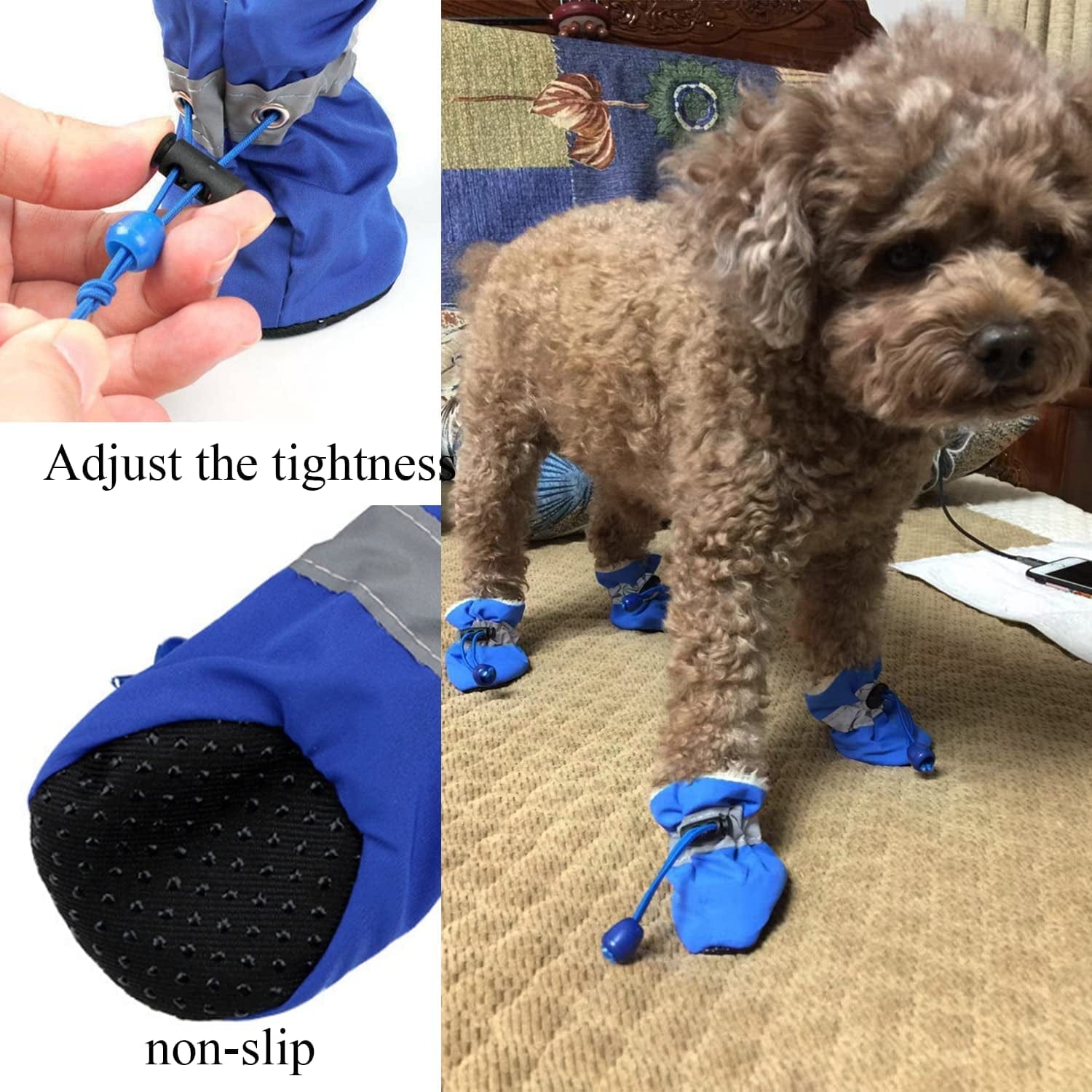 Dog Shoes Paw Protector - 4 Pcs Dogs Boots with Reflective Straps Anti-Slip Rubber Pet Booties Waterproof Winter Snow for Small Medium Size Dogs (Blue 3) Animals & Pet Supplies > Pet Supplies > Dog Supplies > Dog Apparel VITSOLE   