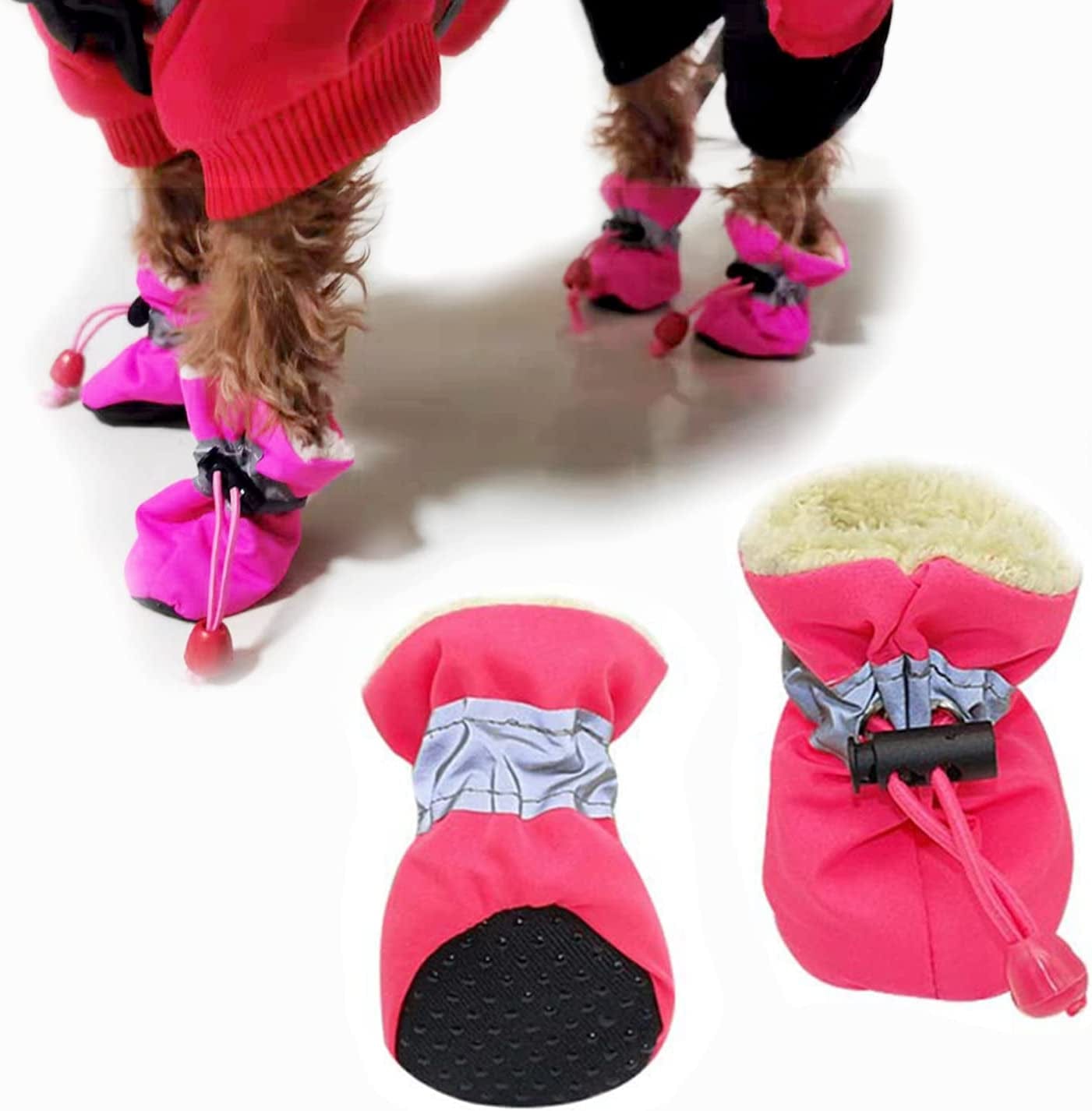 Dog Shoes Paw Protector - 4 Pcs Dogs Boots with Reflective Straps Anti-Slip Rubber Pet Booties Waterproof Winter Snow for Small Medium Size Dogs (Blue 3) Animals & Pet Supplies > Pet Supplies > Dog Supplies > Dog Apparel VITSOLE Pink 2  