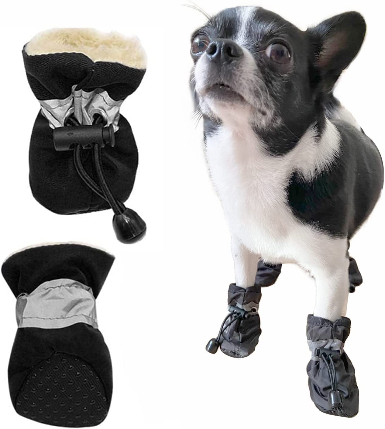 Dog Shoes Paw Protector - 4 Pcs Dogs Boots with Reflective Straps Anti-Slip Rubber Pet Booties Waterproof Winter Snow for Small Medium Size Dogs (Blue 3) Animals & Pet Supplies > Pet Supplies > Dog Supplies > Dog Apparel VITSOLE Black 2  