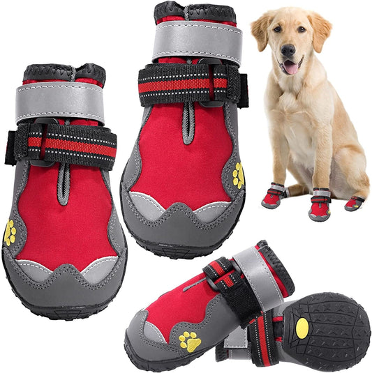 Dog Shoes Paw Protectors Waterproof Boots for Large Medium Dogs Summer Hot Pavement Hardwood Floors Anti-Slip Red 03 Animals & Pet Supplies > Pet Supplies > Dog Supplies > Dog Apparel Dolebean Red size 3: 2.1"(Width) 