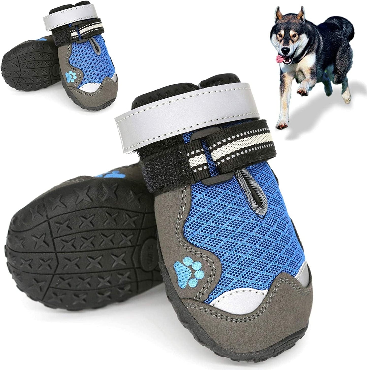 Dog Shoes Paw Protectors Waterproof Boots for Large Medium Dogs Summer Hot Pavement Hardwood Floors Anti-Slip Red 03 Animals & Pet Supplies > Pet Supplies > Dog Supplies > Dog Apparel Dolebean Blue size 4: 2.3"(Width) 