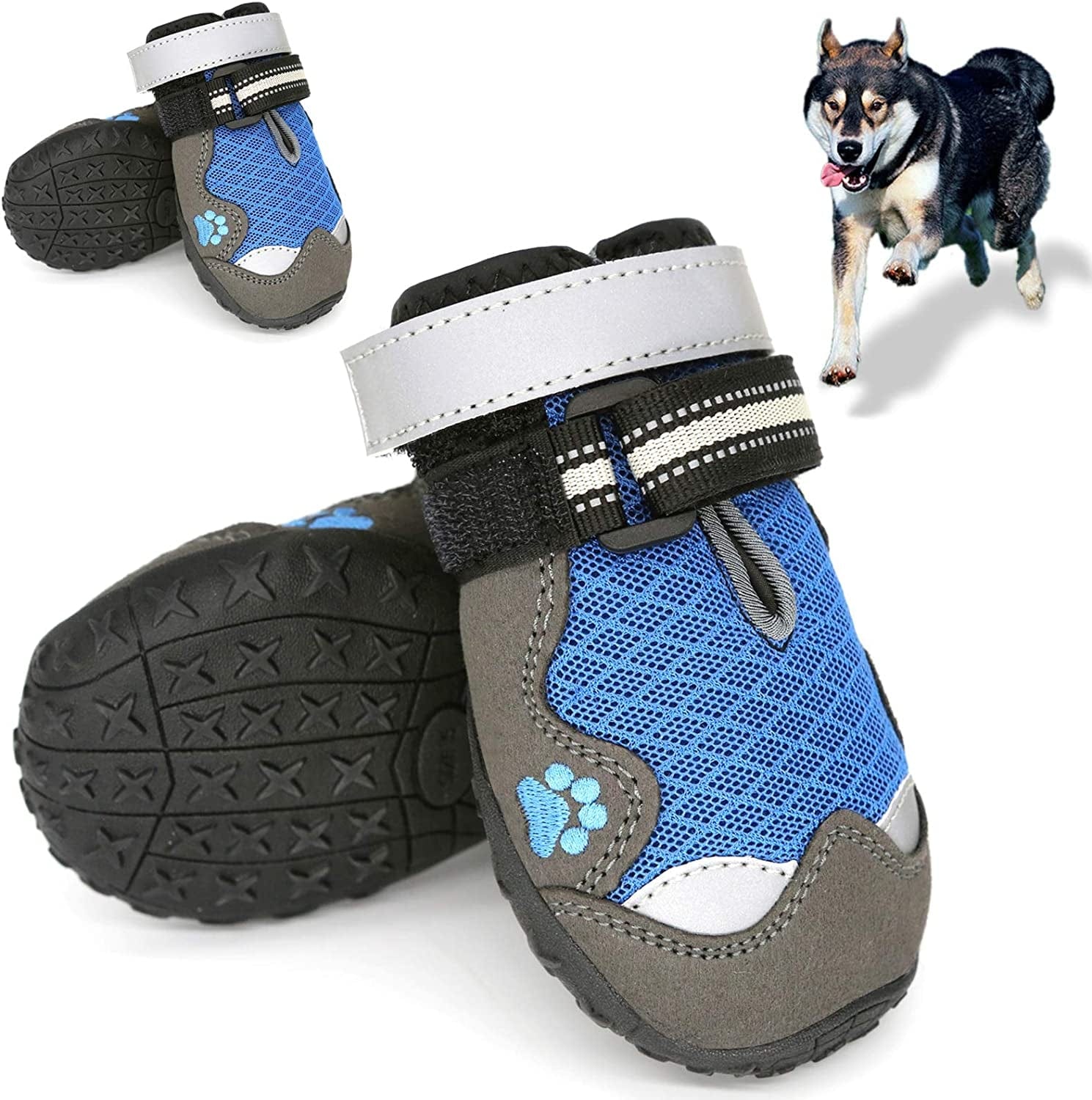 Dog Shoes Paw Protectors Waterproof Boots for Large Medium Dogs Summer Hot Pavement Hardwood Floors Anti-Slip Red 03 Animals & Pet Supplies > Pet Supplies > Dog Supplies > Dog Apparel Dolebean Blue size 4: 2.3"(Width) 