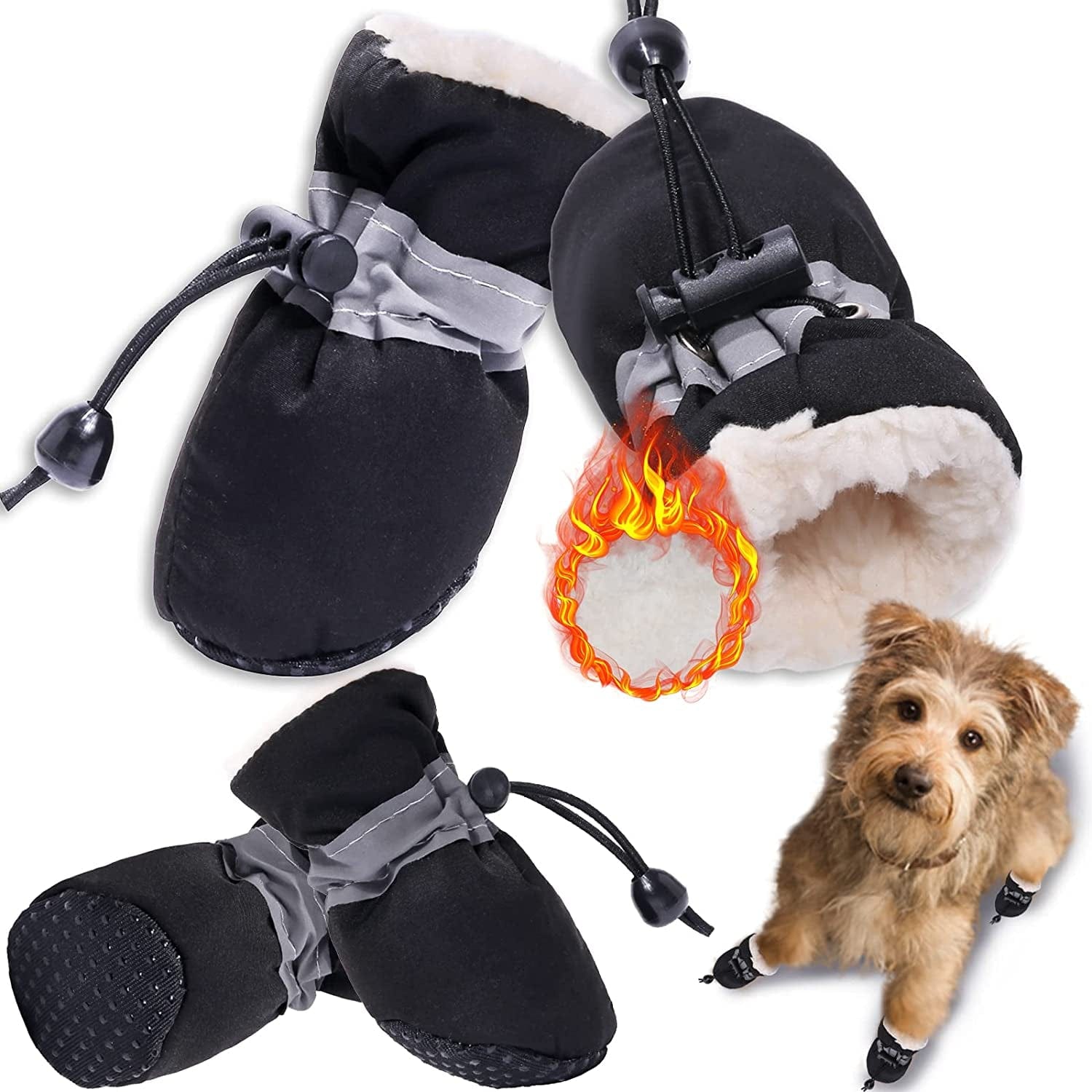 Dog Snow Boots Dog Shoes for Small Medium Size Dogs Booties Paw Protector Warm Pet Boots for Puppies 4Pcs Animals & Pet Supplies > Pet Supplies > Dog Supplies > Dog Apparel TEOZZO Black Size 3: 1.37"(Width) 