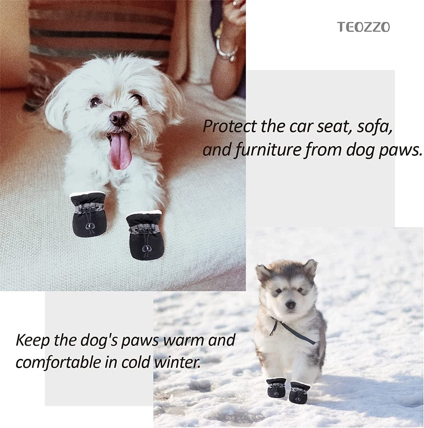 Dog Snow Boots Dog Shoes for Small Medium Size Dogs Booties Paw Protector Warm Pet Boots for Puppies 4Pcs Animals & Pet Supplies > Pet Supplies > Dog Supplies > Dog Apparel TEOZZO   