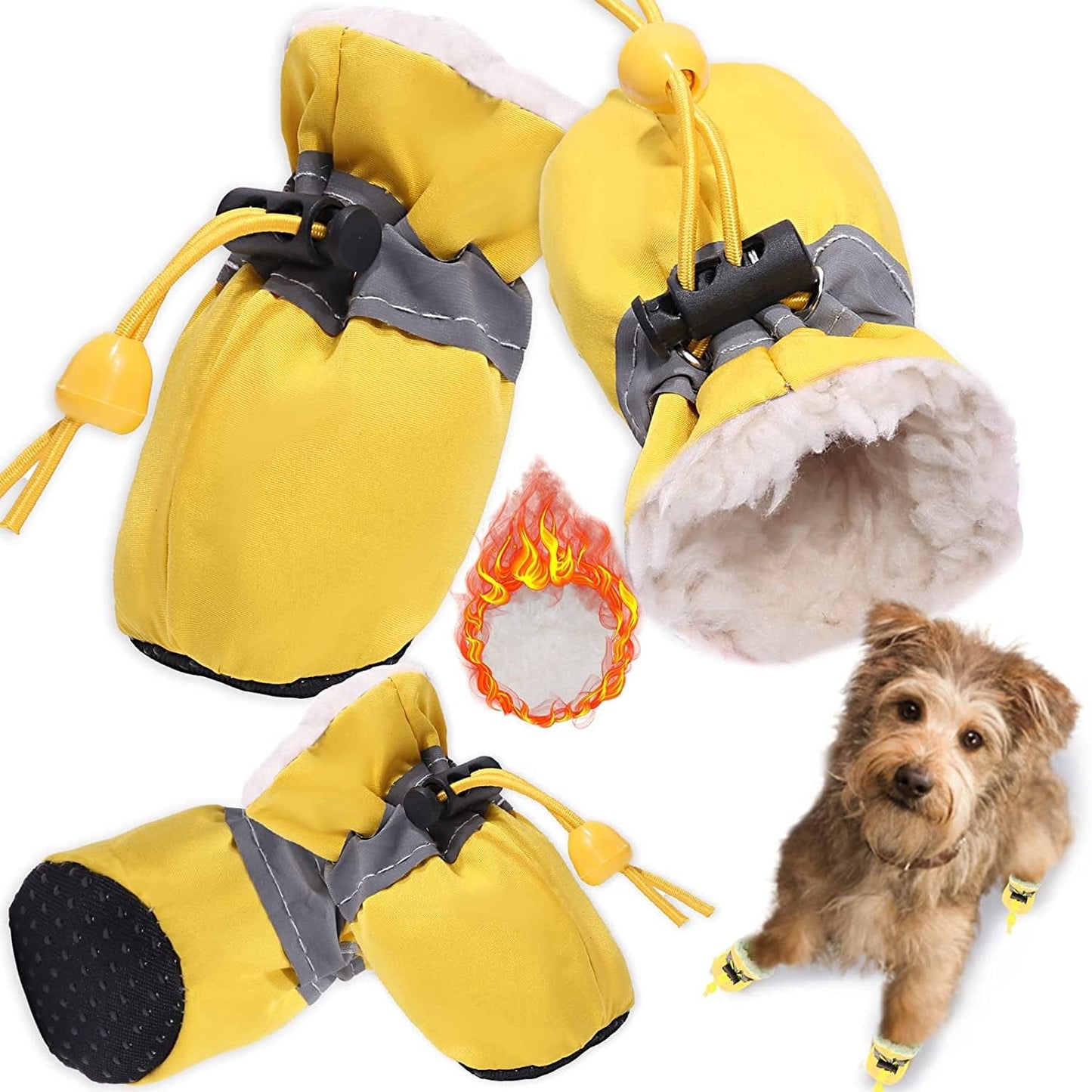 Dog Snow Boots Dog Shoes for Small Medium Size Dogs Booties Paw Protector Warm Pet Boots for Puppies 4Pcs Animals & Pet Supplies > Pet Supplies > Dog Supplies > Dog Apparel TEOZZO Yellow Size 3: 1.37"(Width) 