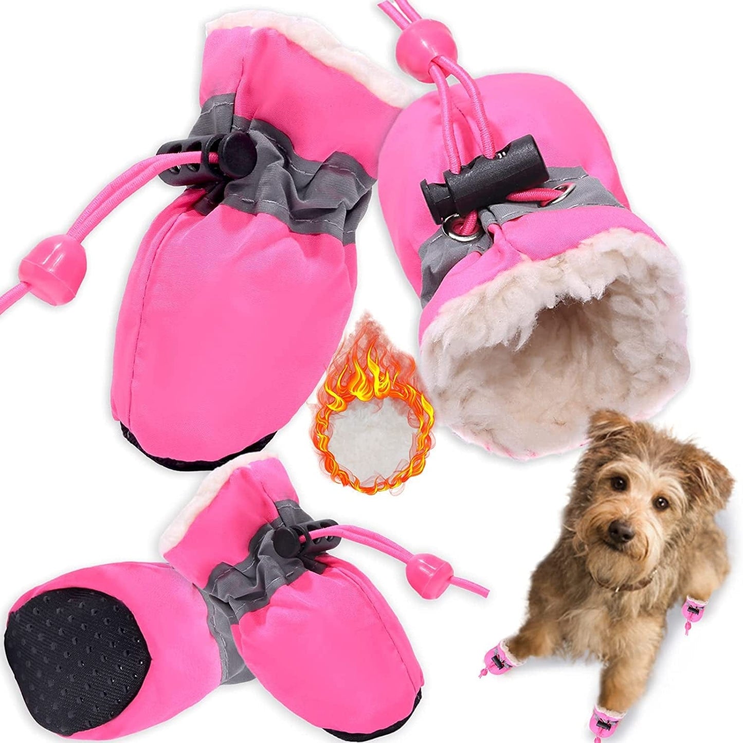 Dog Snow Boots Dog Shoes for Small Medium Size Dogs Booties Paw Protector Warm Pet Boots for Puppies 4Pcs Animals & Pet Supplies > Pet Supplies > Dog Supplies > Dog Apparel TEOZZO Pink Size 5: 1.77"(Width) 