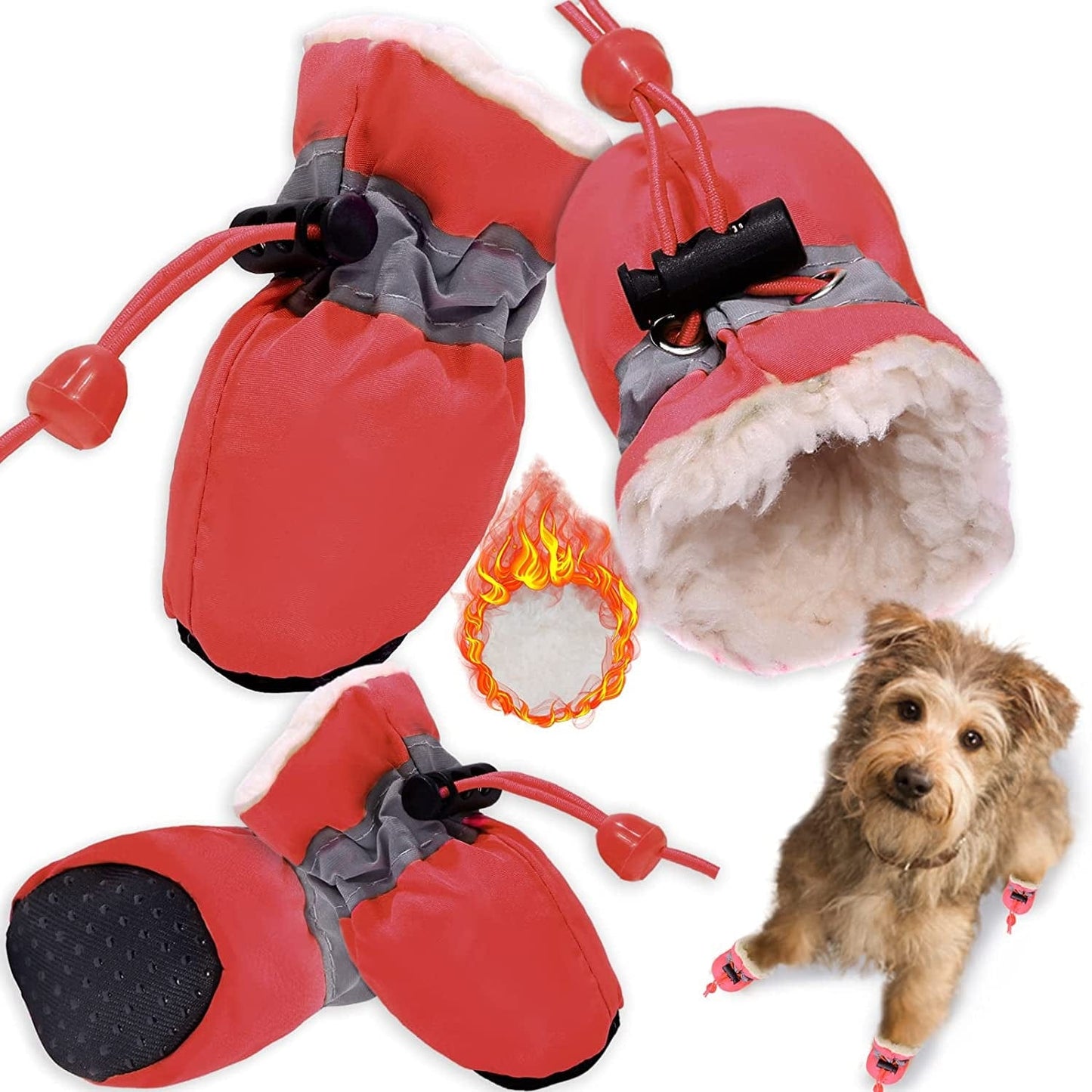 Dog Snow Boots Dog Shoes for Small Medium Size Dogs Booties Paw Protector Warm Pet Boots for Puppies 4Pcs Animals & Pet Supplies > Pet Supplies > Dog Supplies > Dog Apparel TEOZZO Red Size 6: 1.96"(Width) 