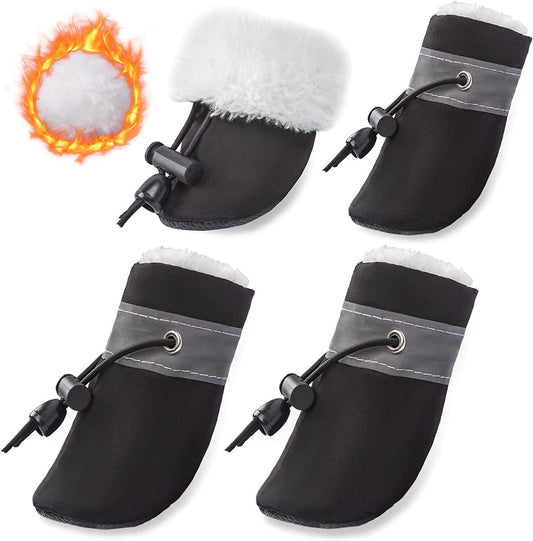 Dog Snow Boots with Fur Paw Protectors Shoes for Small Medium Size Dogs Winter Booties for Puppies 4Pcs B3 Animals & Pet Supplies > Pet Supplies > Dog Supplies > Dog Apparel BZAALOD Black size 3: 1.37"(Width) 