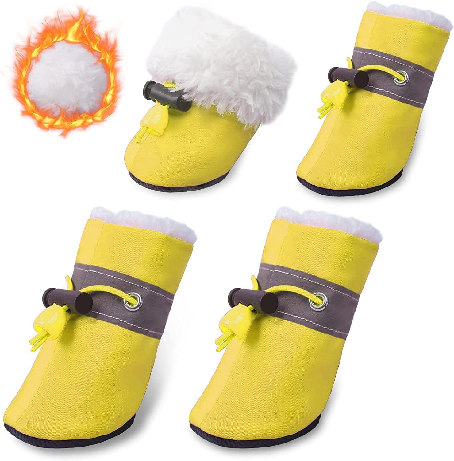 Dog Snow Boots with Fur Paw Protectors Shoes for Small Medium Size Dogs Winter Booties for Puppies 4Pcs B3 Animals & Pet Supplies > Pet Supplies > Dog Supplies > Dog Apparel BZAALOD Yellow size 7: 2.16"(Width) 