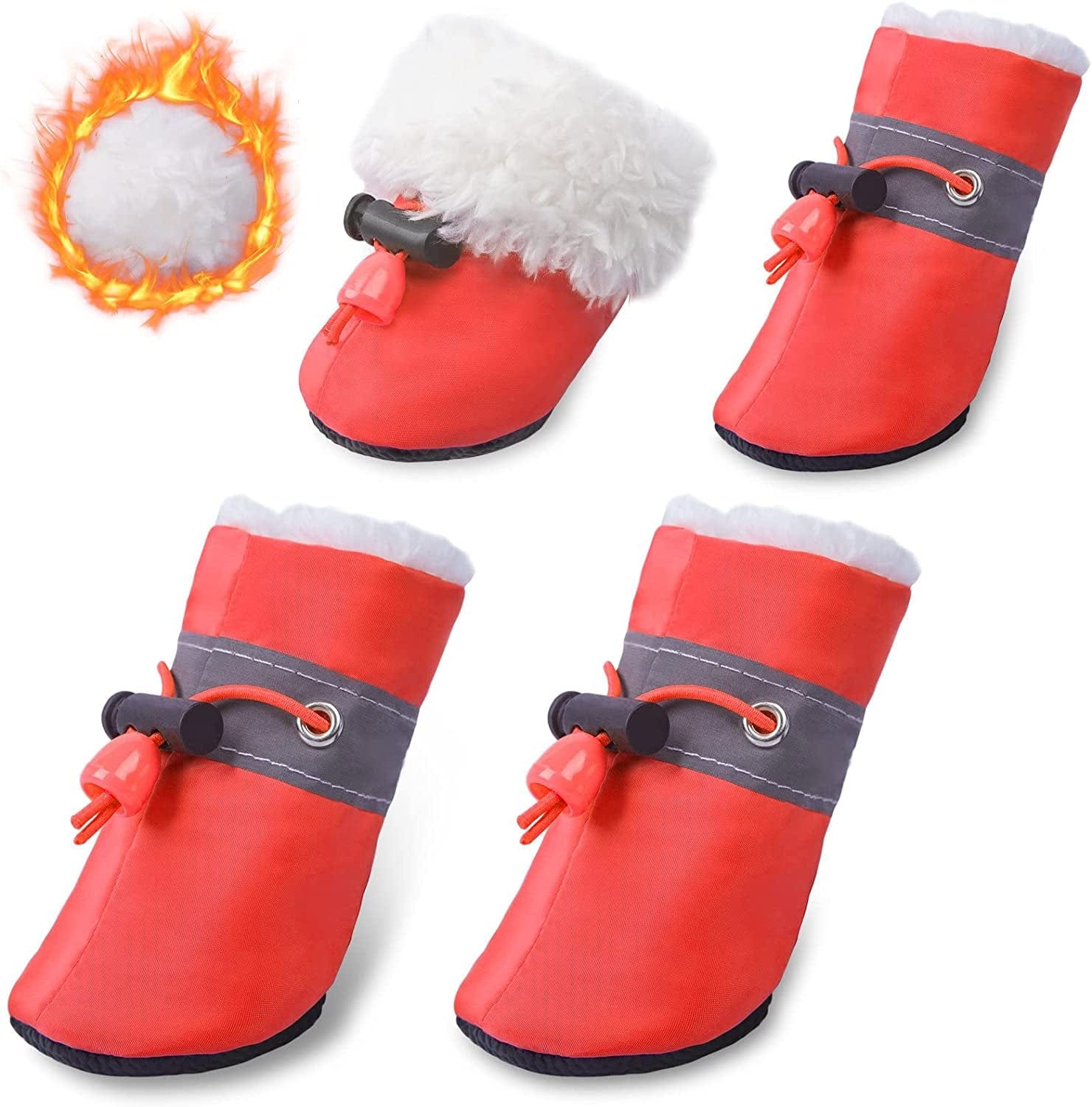 Dog Snow Boots with Fur Paw Protectors Shoes for Small Medium Size Dogs Winter Booties for Puppies 4Pcs B3 Animals & Pet Supplies > Pet Supplies > Dog Supplies > Dog Apparel BZAALOD Red size 4: 1.57"(Width) 
