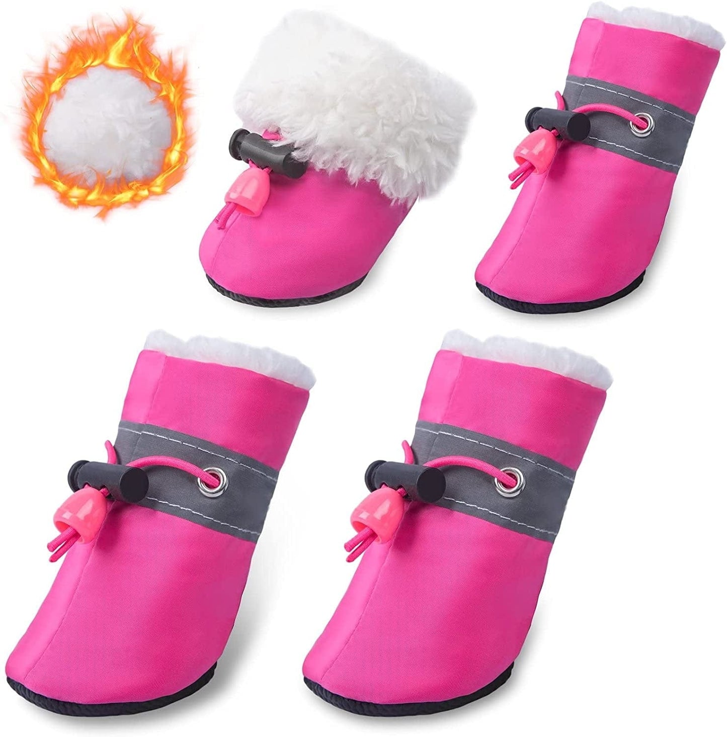 Dog Snow Boots with Fur Paw Protectors Shoes for Small Medium Size Dogs Winter Booties for Puppies 4Pcs B3 Animals & Pet Supplies > Pet Supplies > Dog Supplies > Dog Apparel BZAALOD Pink size 7: 2.16"(Width) 