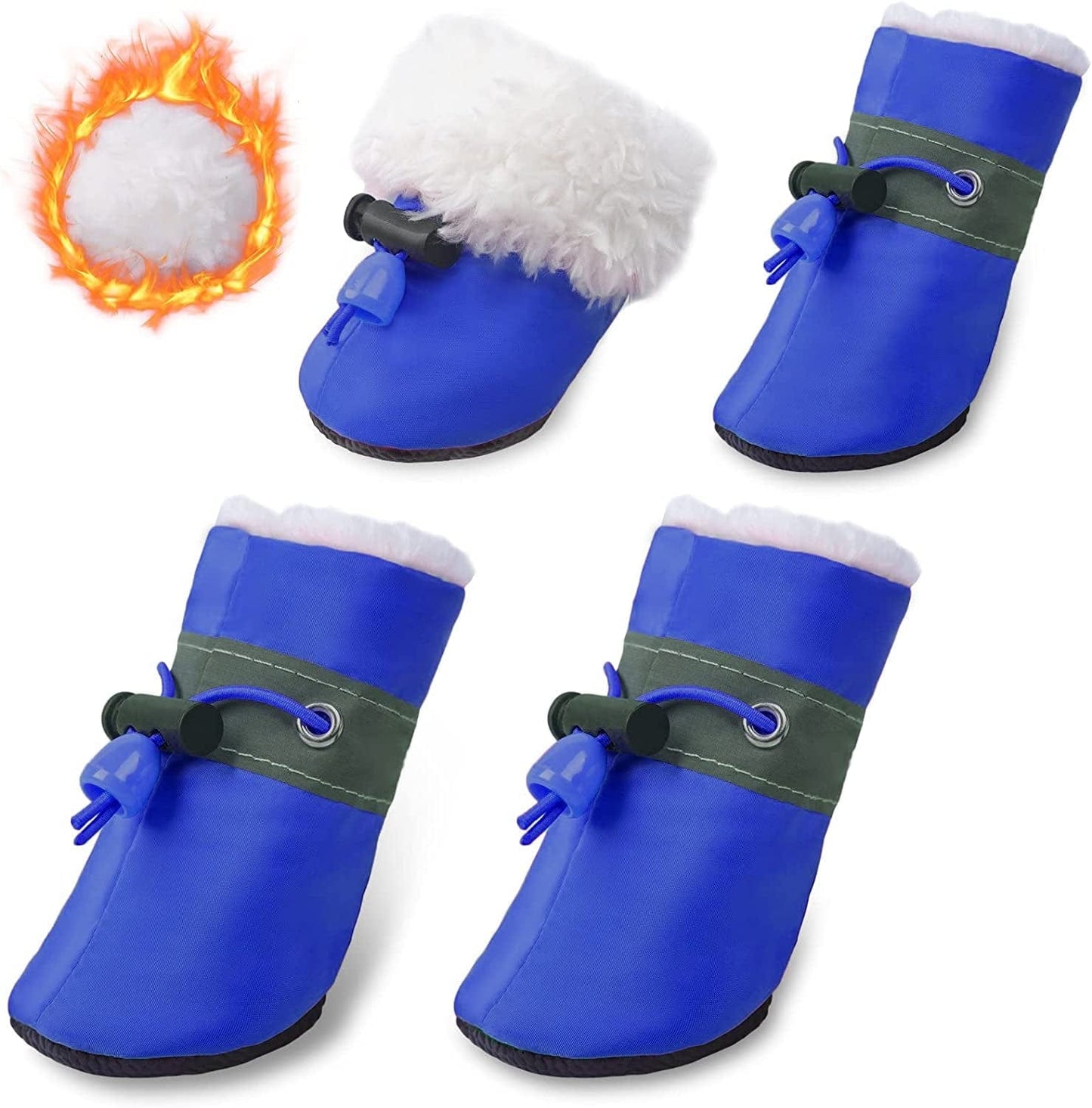 Dog Snow Boots with Fur Paw Protectors Shoes for Small Medium Size Dogs Winter Booties for Puppies 4Pcs B3 Animals & Pet Supplies > Pet Supplies > Dog Supplies > Dog Apparel BZAALOD Blue size 4: 1.57"(Width) 