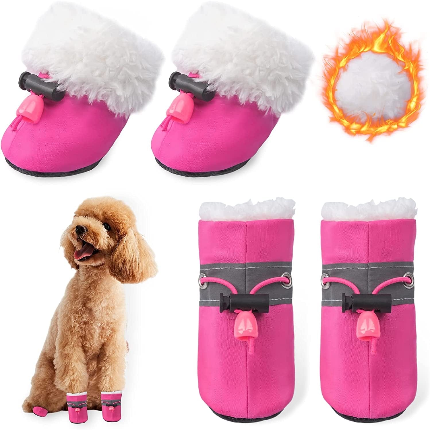 Dog Snow Boots with Fur Paw Protectors Shoes for Small Medium Size Dogs Winter Booties for Puppies 4Pcs B3 Animals & Pet Supplies > Pet Supplies > Dog Supplies > Dog Apparel BZAALOD Pink size 3: 1.37"(Width) 