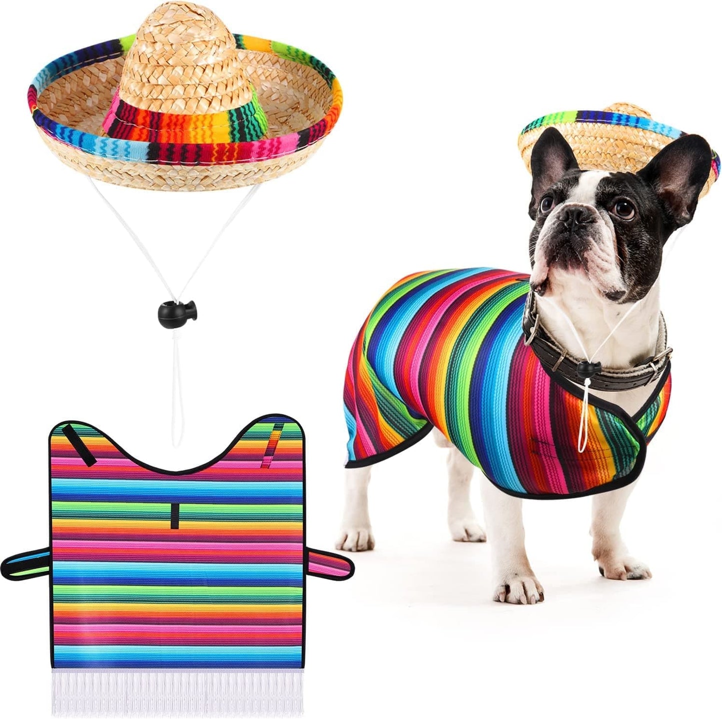 Dog Sombrero Hat Pet Serape Poncho Costume Multicolor Funny Dog Costum –  KOL PET