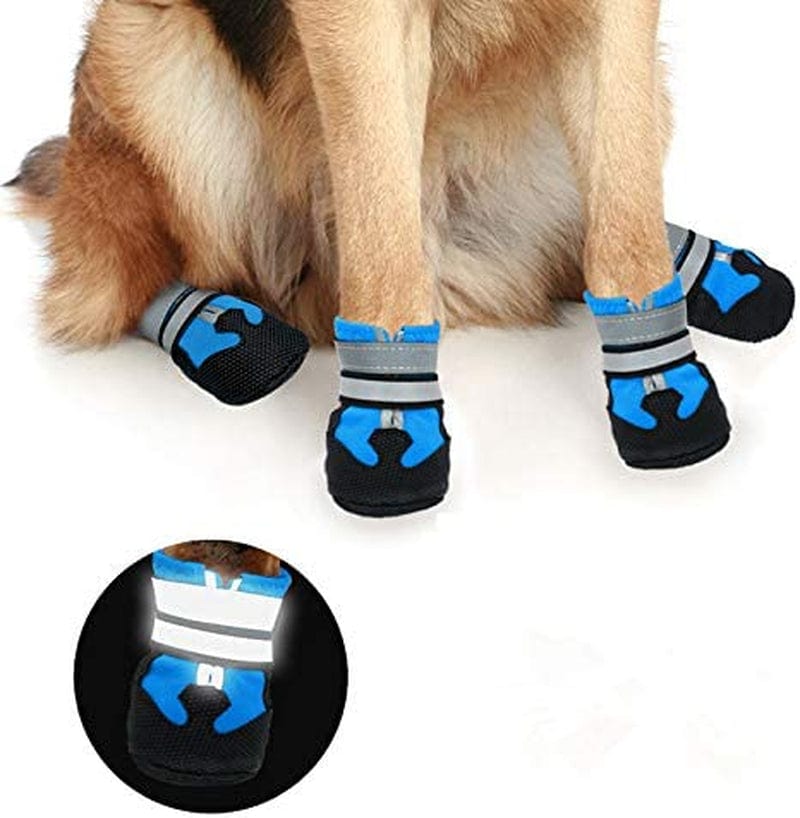 Dog Waterproof Boots Shoes Anti-Slip Booties, with Adjustable Strap and Reflective Strip, Premium Paw Protector Fit for Medium and Large Dogs(4Pcs) Animals & Pet Supplies > Pet Supplies > Dog Supplies > Dog Apparel AblePet   