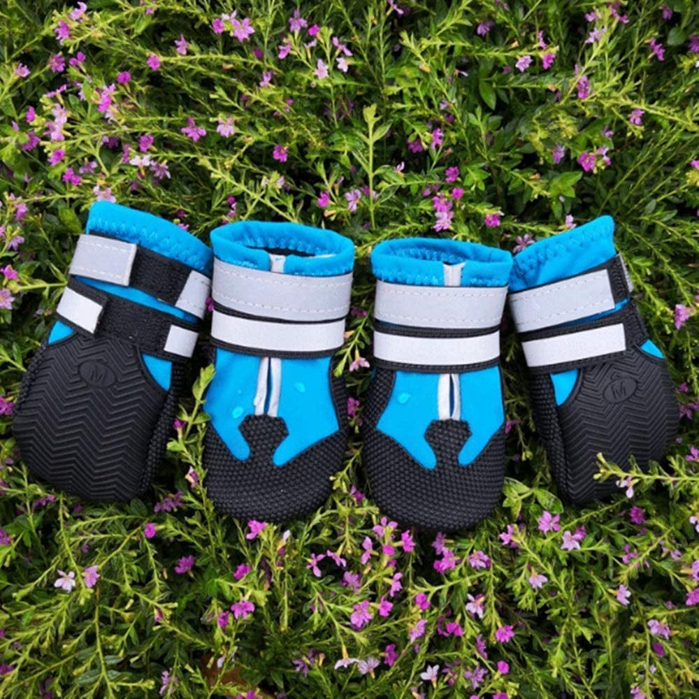 Dog Waterproof Boots Shoes Anti-Slip Booties, with Adjustable Strap and Reflective Strip, Premium Paw Protector Fit for Medium and Large Dogs(4Pcs) Animals & Pet Supplies > Pet Supplies > Dog Supplies > Dog Apparel AblePet   