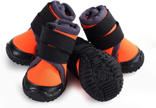 Dog Winter Boots Waterproof Anti-Slip Rain/Snow Outdoor Dog Shoes, Paw Protectors for Small Medium Large Dogs Walking Running Dog Booties 4PCS (Orange, Size 5: 2.4''X2.1'' (L*W)) Animals & Pet Supplies > Pet Supplies > Dog Supplies > Dog Apparel Dtxioxg Orange Size 6: 2.7''x2.4'' (L*W) 