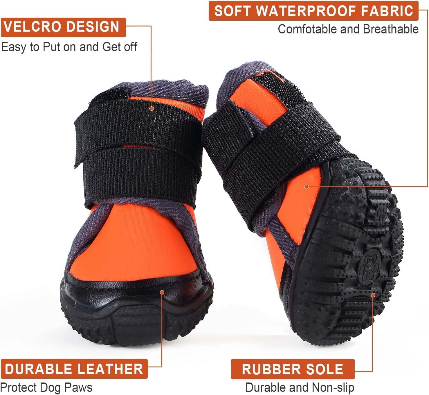 Dog Winter Boots Waterproof Anti-Slip Rain/Snow Outdoor Dog Shoes, Paw Protectors for Small Medium Large Dogs Walking Running Dog Booties 4PCS (Orange, Size 5: 2.4''X2.1'' (L*W)) Animals & Pet Supplies > Pet Supplies > Dog Supplies > Dog Apparel Dtxioxg   
