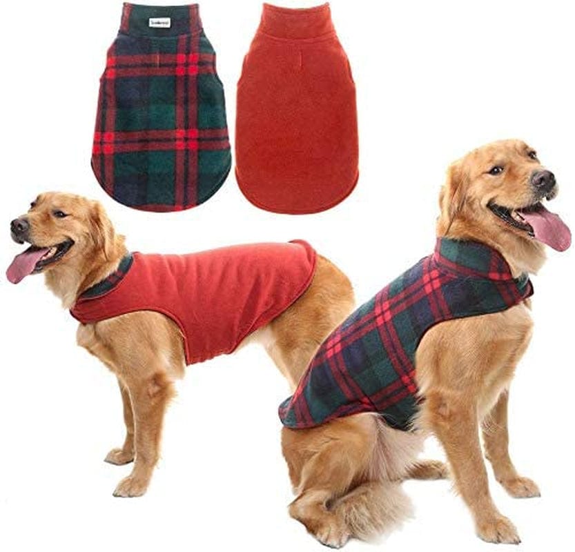 Dog Winter Coat Clothes Reversible Fleece Jacket Warm Coats Windproof Christmas Costume Xmas Gifts for Cold Weather Wearing Animals & Pet Supplies > Pet Supplies > Dog Supplies > Dog Apparel SAILE Red/Green Large 