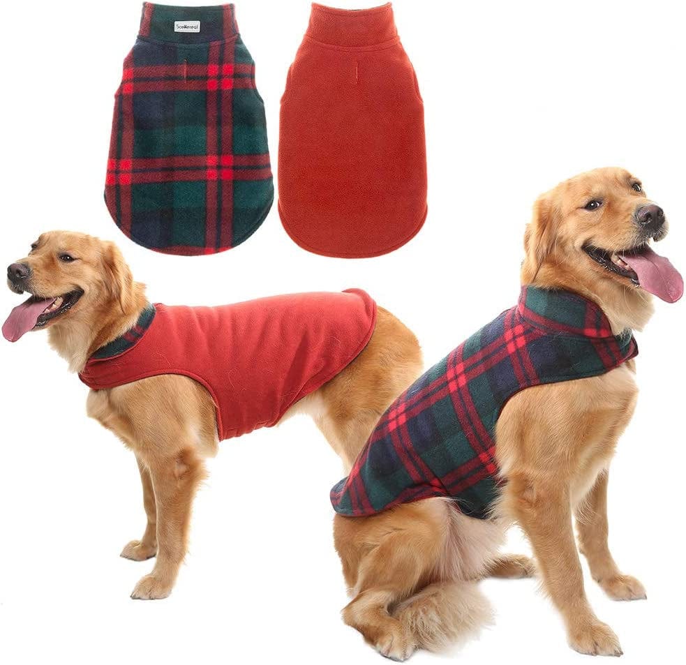 Dog Winter Coat Clothes Reversible Fleece Jacket Warm Coats Windproof Christmas Costume Xmas Gifts for Cold Weather Wearing Animals & Pet Supplies > Pet Supplies > Dog Supplies > Dog Apparel SAILE Red/Green Medium 