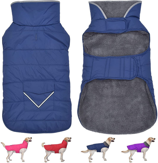 Dog Winter Coat, Dog Jacket with Pocket and Reflective Strip, Windproof Waterproof Dog Sweater, Puppy Clothes Warm Pet Winter Vest for Small Medium Extra Large Dogs Pet (Blue, XL) Animals & Pet Supplies > Pet Supplies > Dog Supplies > Dog Apparel Petglad Blue XL(Chest Girth:23.6-30.7") 