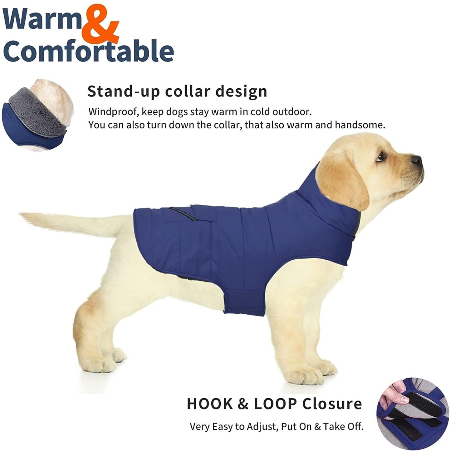 Dog Winter Coat, Dog Jacket with Pocket and Reflective Strip, Windproof Waterproof Dog Sweater, Puppy Clothes Warm Pet Winter Vest for Small Medium Extra Large Dogs Pet (Blue, XL) Animals & Pet Supplies > Pet Supplies > Dog Supplies > Dog Apparel Petglad   