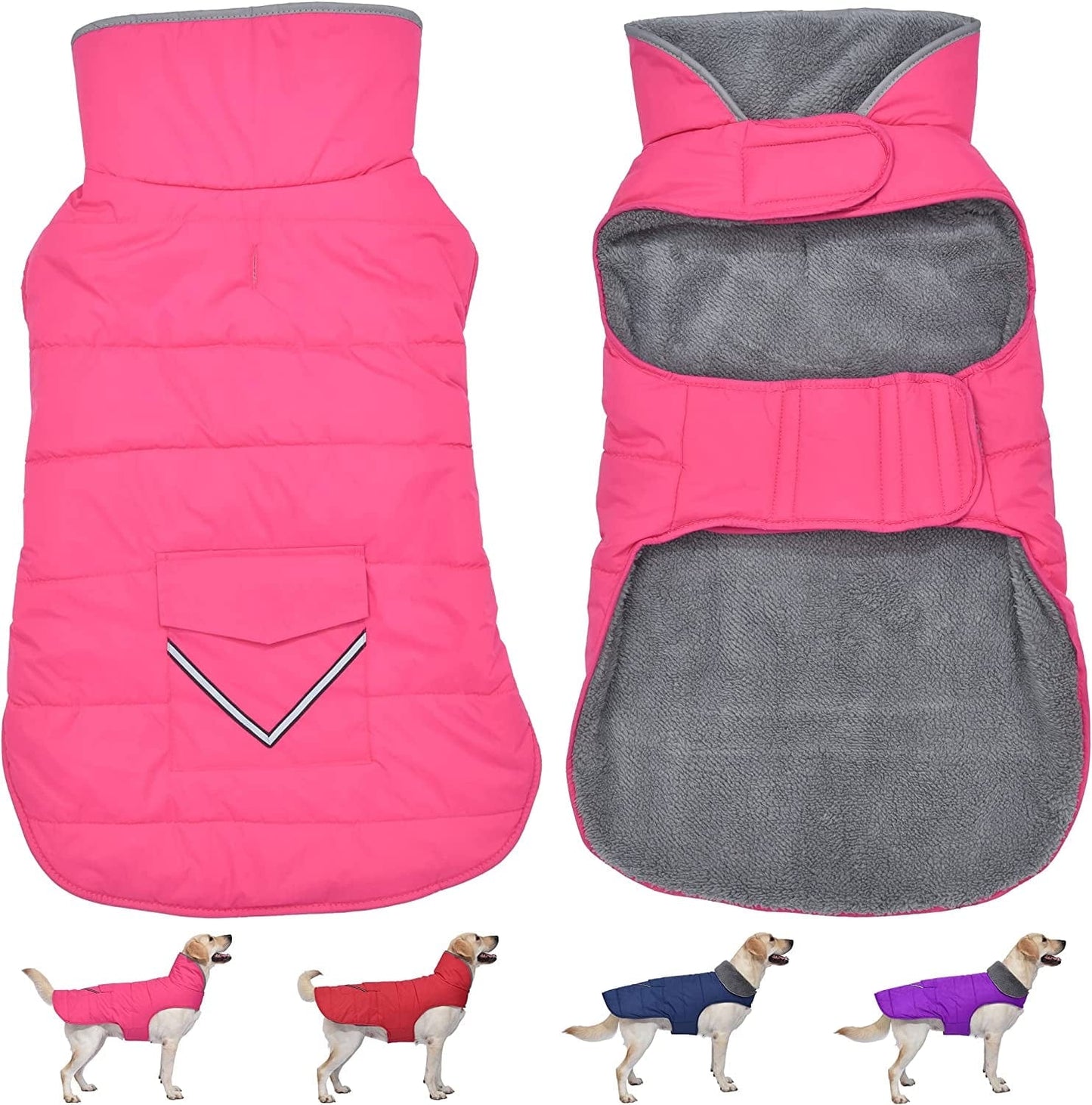 Dog Winter Coat, Dog Jacket with Pocket and Reflective Strip, Windproof Waterproof Dog Sweater, Puppy Clothes Warm Pet Winter Vest for Small Medium Extra Large Dogs Pet (Blue, XL) Animals & Pet Supplies > Pet Supplies > Dog Supplies > Dog Apparel Petglad Pink L(Chest Girth:20.1-26.8") 