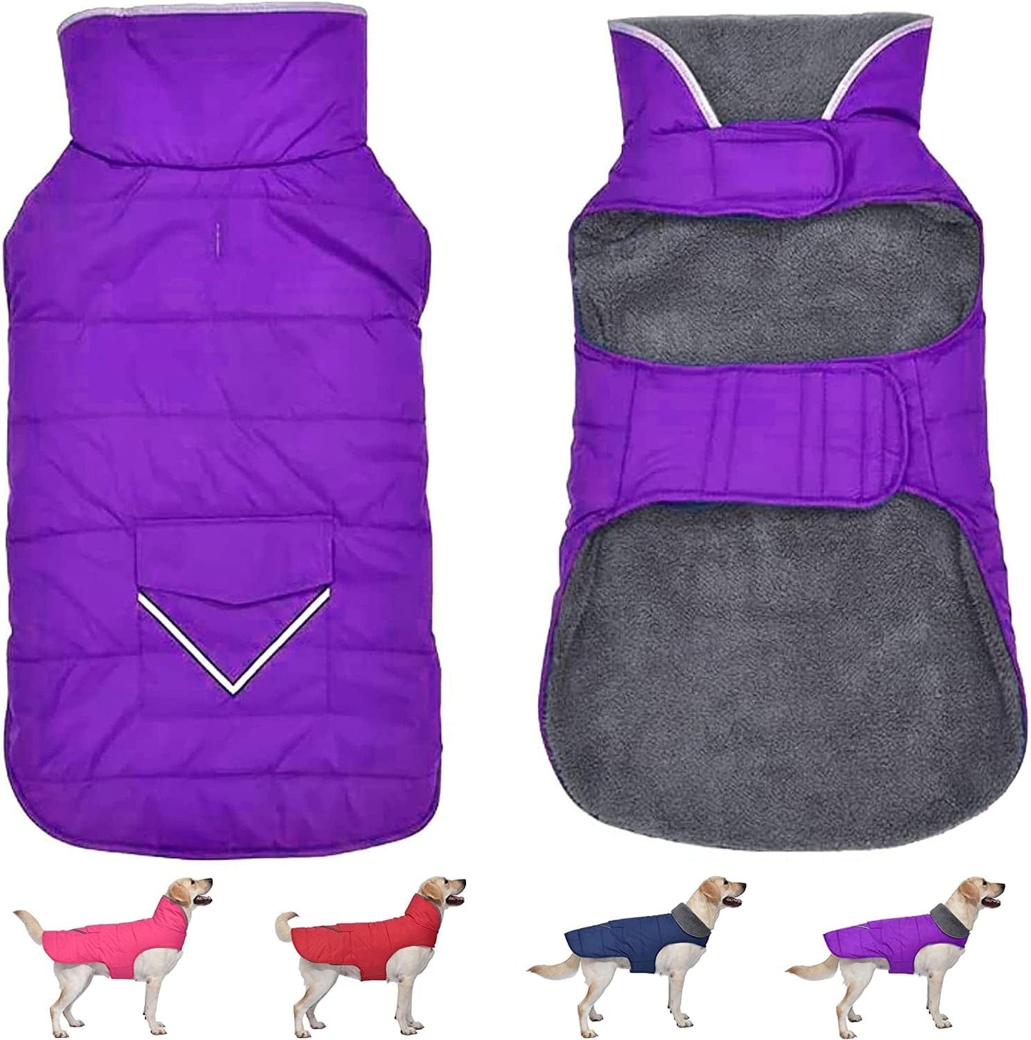 Dog Winter Coat, Dog Jacket with Pocket and Reflective Strip, Windproof Waterproof Dog Sweater, Puppy Clothes Warm Pet Winter Vest for Small Medium Extra Large Dogs Pet (Blue, XL) Animals & Pet Supplies > Pet Supplies > Dog Supplies > Dog Apparel Petglad Purple L(Chest Girth:20.1-26.8") 