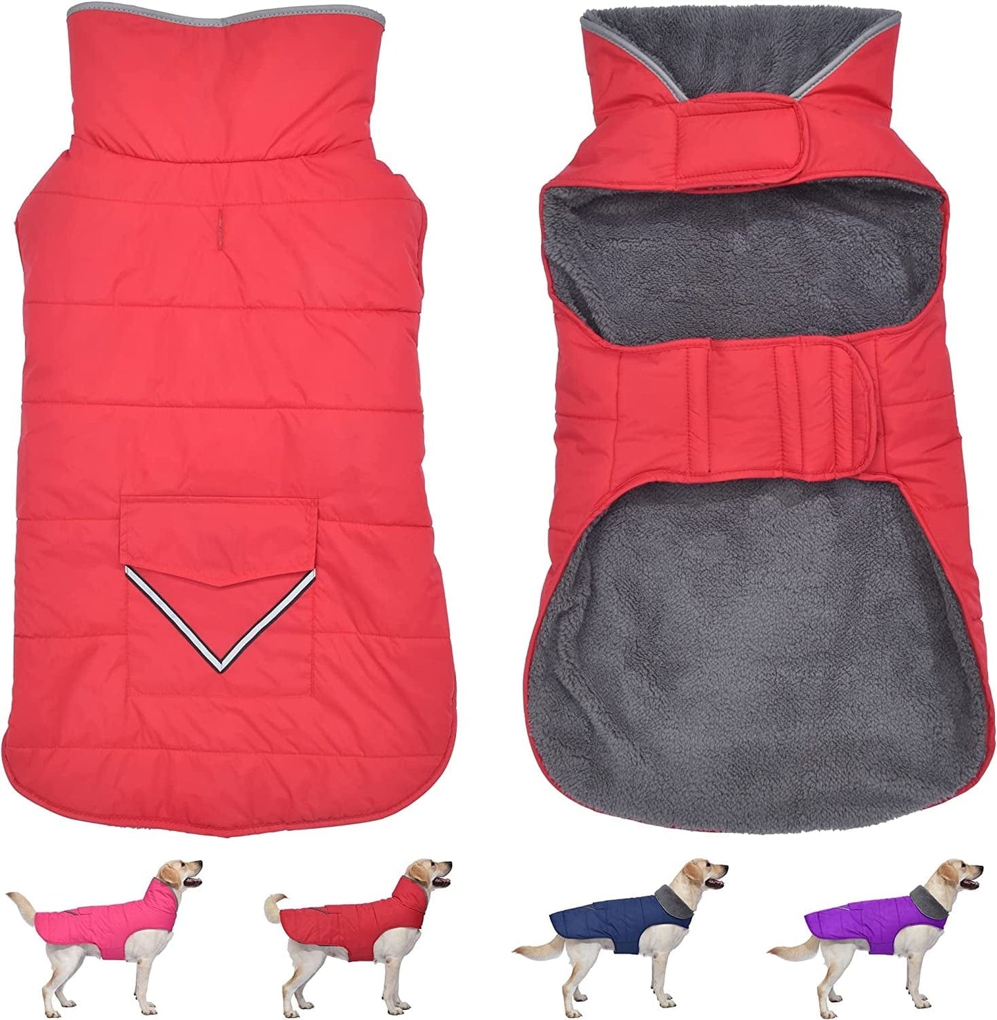 Dog Winter Coat, Dog Jacket with Pocket and Reflective Strip, Windproof Waterproof Dog Sweater, Puppy Clothes Warm Pet Winter Vest for Small Medium Extra Large Dogs Pet (Blue, XL) Animals & Pet Supplies > Pet Supplies > Dog Supplies > Dog Apparel Petglad Red XL(Chest Girth:23.6-30.7") 