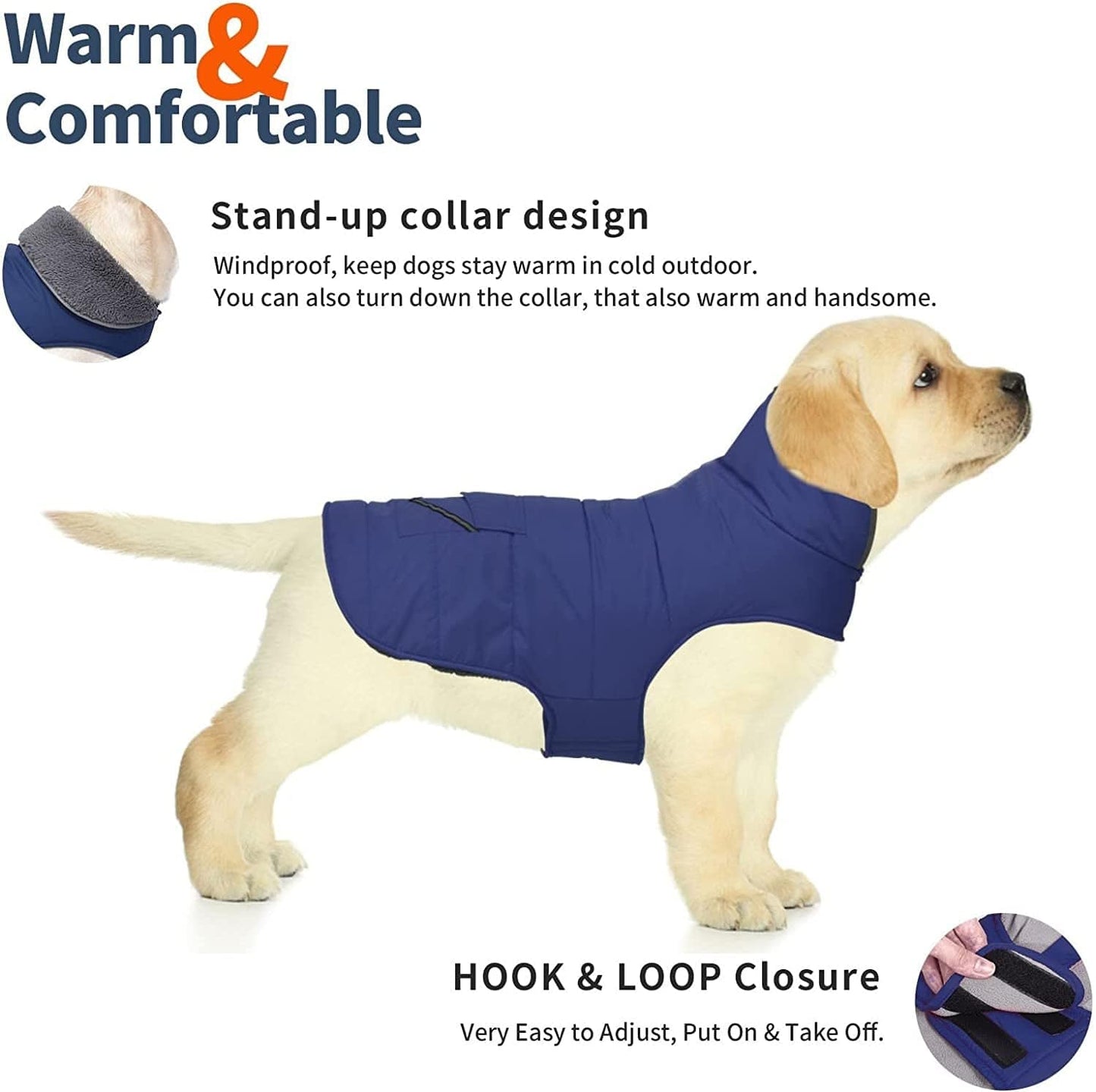 Dog Winter Coat, Dog Jacket with Pocket and Reflective Strip, Windproof Waterproof Dog Sweater, Puppy Clothes Warm Pet Winter Vest for Small Medium Extra Large Dogs Pet (Blue, XL) Animals & Pet Supplies > Pet Supplies > Dog Supplies > Dog Apparel Petglad   