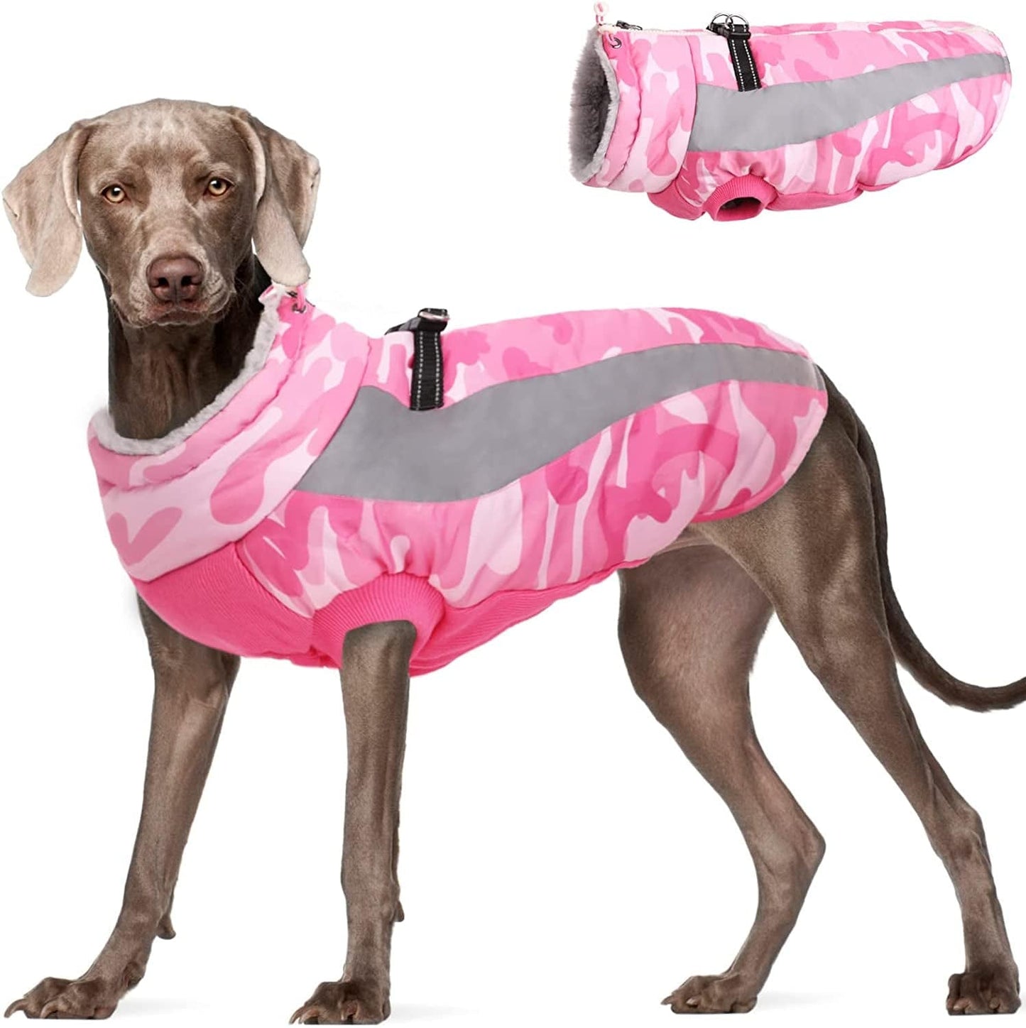 Dog Winter Coat, FUAMEY Soft Fleece Lined Warm Dog Jacket Winter Waterproof Windproof Camouflage Dog Fleece Vest for Cold Weather, Reflective Cozy Dog Coat Dog Apparel for Small Medium Large Dogs Animals & Pet Supplies > Pet Supplies > Dog Supplies > Dog Apparel FUAMEY pink XX-Large(chest:35in) 