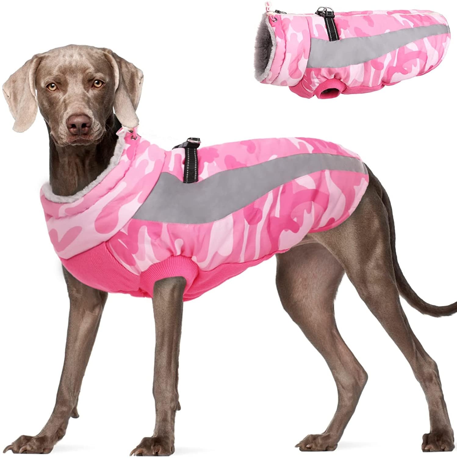 Dog Winter Coat, FUAMEY Soft Fleece Lined Warm Dog Jacket Winter Waterproof Windproof Camouflage Dog Fleece Vest for Cold Weather, Reflective Cozy Dog Coat Dog Apparel for Small Medium Large Dogs Animals & Pet Supplies > Pet Supplies > Dog Supplies > Dog Apparel FUAMEY pink X-Large(chest:30in） 