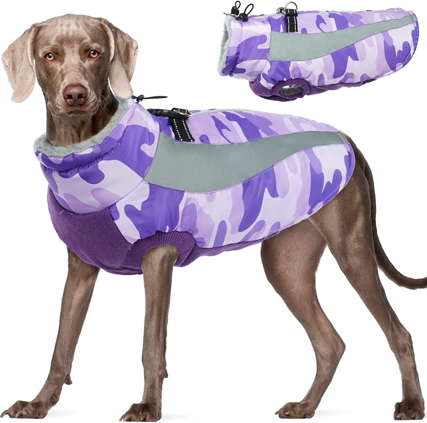Dog Winter Coat, FUAMEY Soft Fleece Lined Warm Dog Jacket Winter Waterproof Windproof Camouflage Dog Fleece Vest for Cold Weather, Reflective Cozy Dog Coat Dog Apparel for Small Medium Large Dogs Animals & Pet Supplies > Pet Supplies > Dog Supplies > Dog Apparel FUAMEY purple XX-Large(chest:35in) 