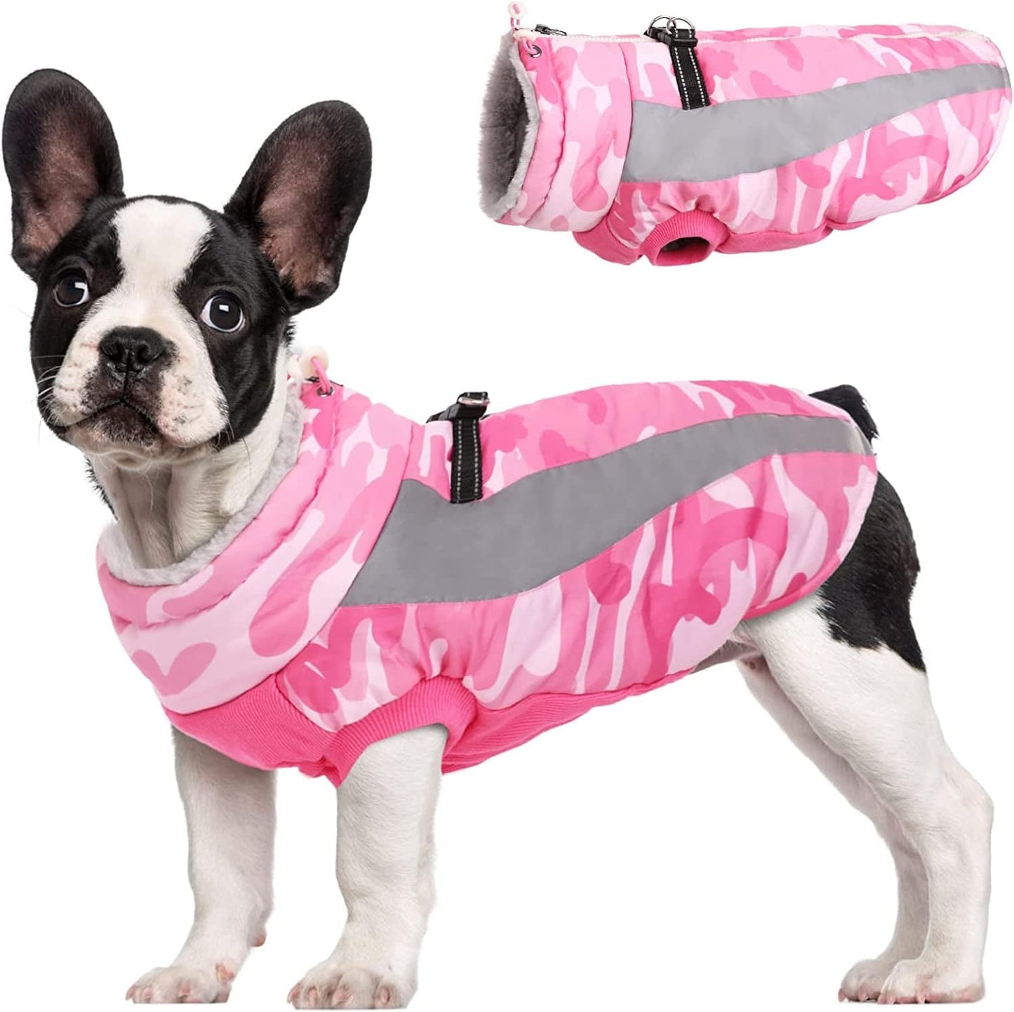 Dog Winter Coat, FUAMEY Soft Fleece Lined Warm Dog Jacket Winter Waterproof Windproof Camouflage Dog Fleece Vest for Cold Weather, Reflective Cozy Dog Coat Dog Apparel for Small Medium Large Dogs Animals & Pet Supplies > Pet Supplies > Dog Supplies > Dog Apparel FUAMEY pink Medium(chest:21in) 