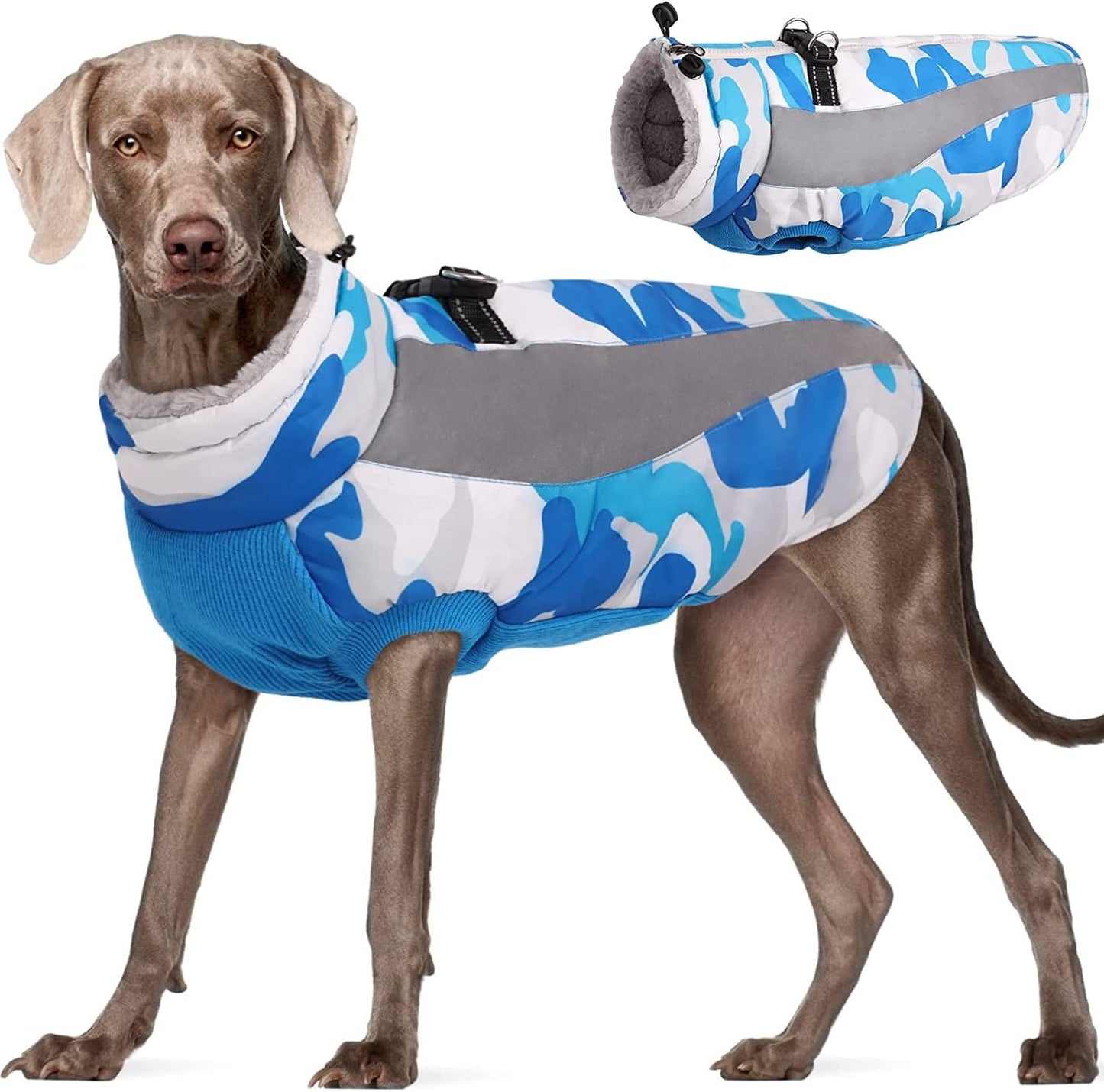 Dog Winter Coat, FUAMEY Soft Fleece Lined Warm Dog Jacket Winter Waterproof Windproof Camouflage Dog Fleece Vest for Cold Weather, Reflective Cozy Dog Coat Dog Apparel for Small Medium Large Dogs Animals & Pet Supplies > Pet Supplies > Dog Supplies > Dog Apparel FUAMEY blue XX-Large(chest:35in) 