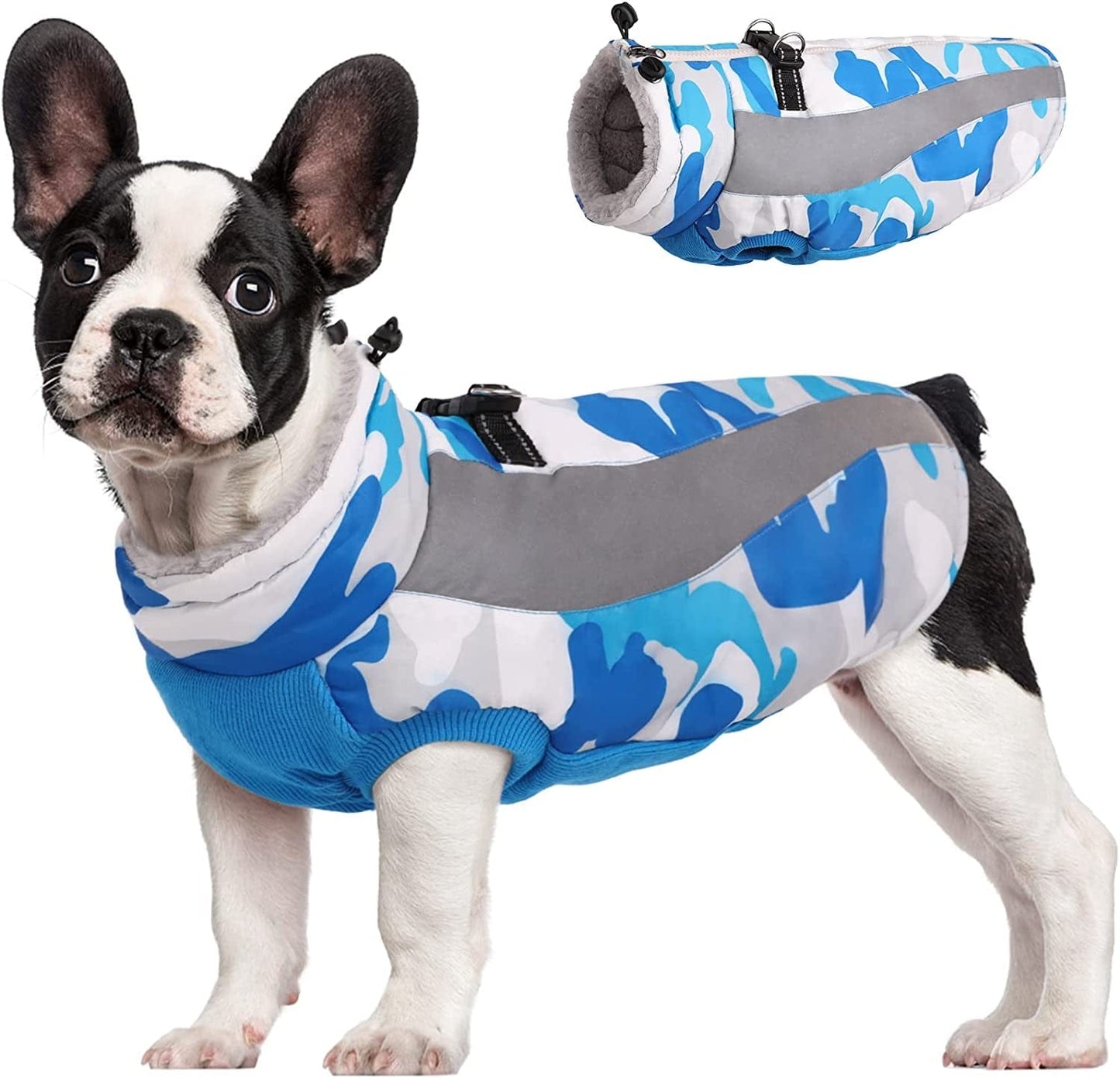 Dog Winter Coat, FUAMEY Soft Fleece Lined Warm Dog Jacket Winter Waterproof Windproof Camouflage Dog Fleece Vest for Cold Weather, Reflective Cozy Dog Coat Dog Apparel for Small Medium Large Dogs Animals & Pet Supplies > Pet Supplies > Dog Supplies > Dog Apparel FUAMEY blue Medium(chest:21in) 