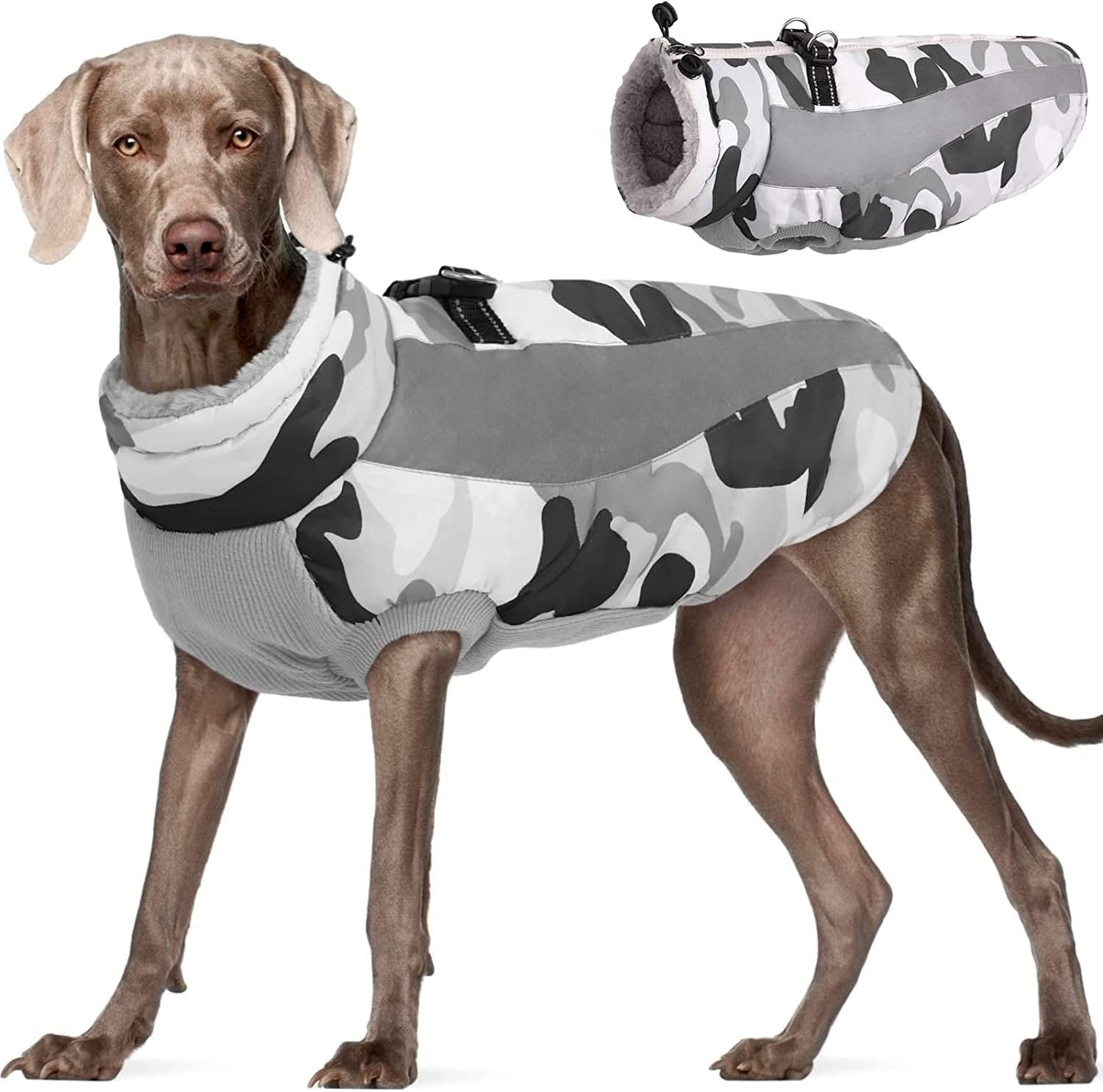 Dog Winter Coat, FUAMEY Soft Fleece Lined Warm Dog Jacket Winter Waterproof Windproof Camouflage Dog Fleece Vest for Cold Weather, Reflective Cozy Dog Coat Dog Apparel for Small Medium Large Dogs Animals & Pet Supplies > Pet Supplies > Dog Supplies > Dog Apparel FUAMEY grey Large(chest:24in) 