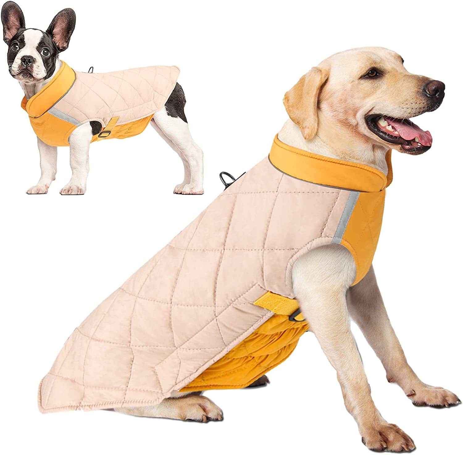 Dog Winter Coat Quilted Adjustable Snowsuit Reflective Warm Fleece Jacket Waterproof Windproof Dog Cold Weather Clothes Vest Apparel for Dog Gray+Blue L Animals & Pet Supplies > Pet Supplies > Dog Supplies > Dog Apparel SunnyLisa Beige+Orange M（Chest16.1'',Neck11'',Back10.2''） 