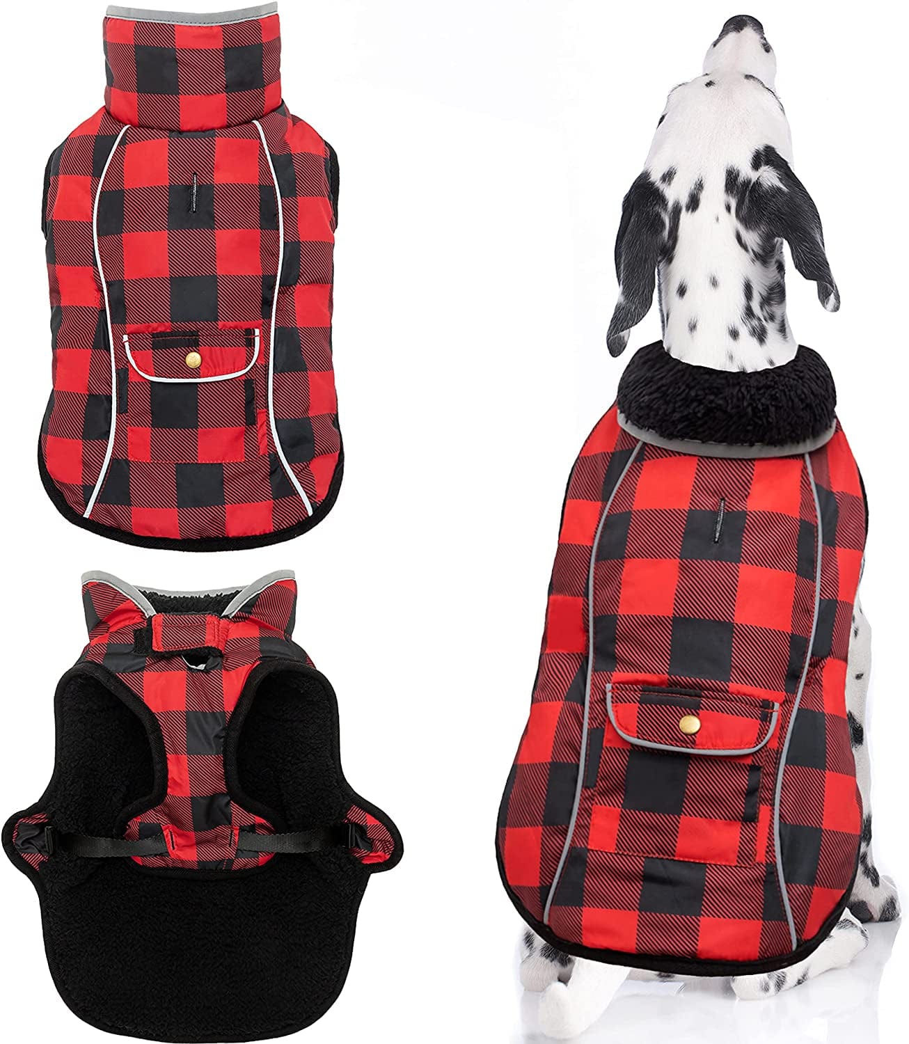 Dog Winter Coat - Warm Fleece Dog Clothes for Rain Snow Wind Cold Weather - Reflective Adjustable Cozy Waterproof Windproof Dog Vest Jacket with Leash Hole for Small Medium Large Dogs Indoor Outdoor Animals & Pet Supplies > Pet Supplies > Dog Supplies > Dog Apparel MOTZABO Red M (chest:16"-24" neck:15.7") 