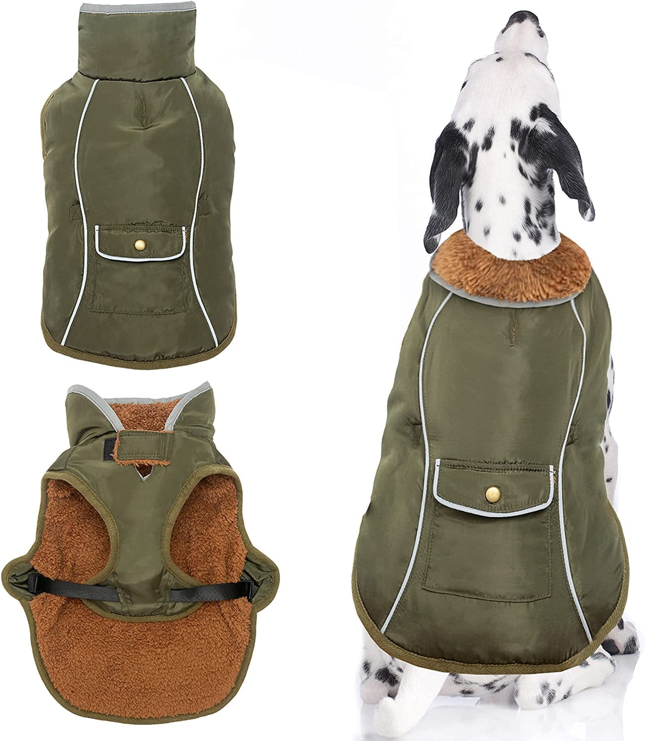 Dog Winter Coat - Warm Fleece Dog Clothes for Rain Snow Wind Cold Weather - Reflective Adjustable Cozy Waterproof Windproof Dog Vest Jacket with Leash Hole for Small Medium Large Dogs Indoor Outdoor Animals & Pet Supplies > Pet Supplies > Dog Supplies > Dog Apparel MOTZABO Green M (chest:16"-24" neck:15.7") 