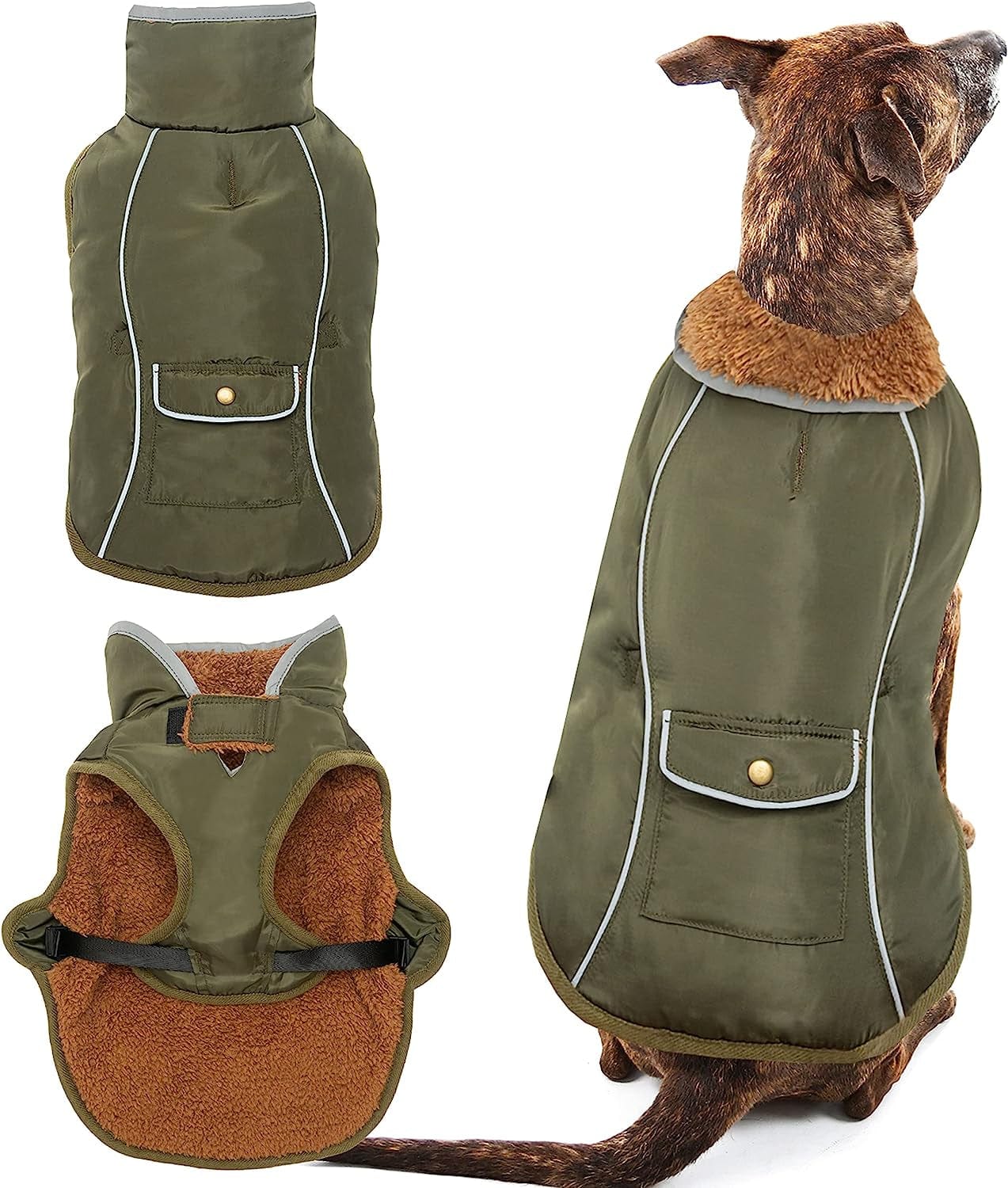 Dog Winter Coat - Warm Fleece Dog Clothes for Rain Snow Wind Cold Weather - Reflective Adjustable Cozy Waterproof Windproof Dog Vest Jacket with Leash Hole for Small Medium Large Dogs Indoor Outdoor Animals & Pet Supplies > Pet Supplies > Dog Supplies > Dog Apparel MOTZABO Green L (chest:19"-28" neck:17.5") 