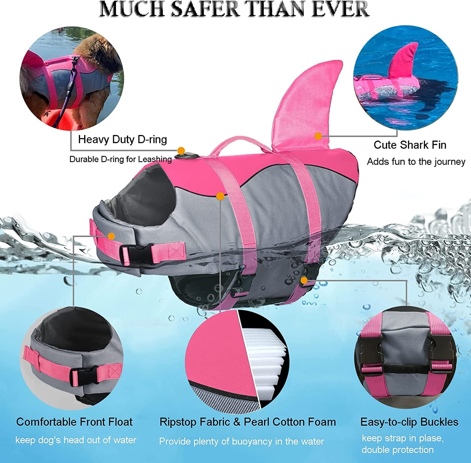 Dogcheer Dog Life Jacket Large, Dog Shark Life Vest Adjustable Pet Floatation Vest Swimsuit, Puppy Swim Vest Dog PFD Lifesaver for Swimming Pool Beach Boating Animals & Pet Supplies > Pet Supplies > Dog Supplies > Dog Apparel Dogcheer   