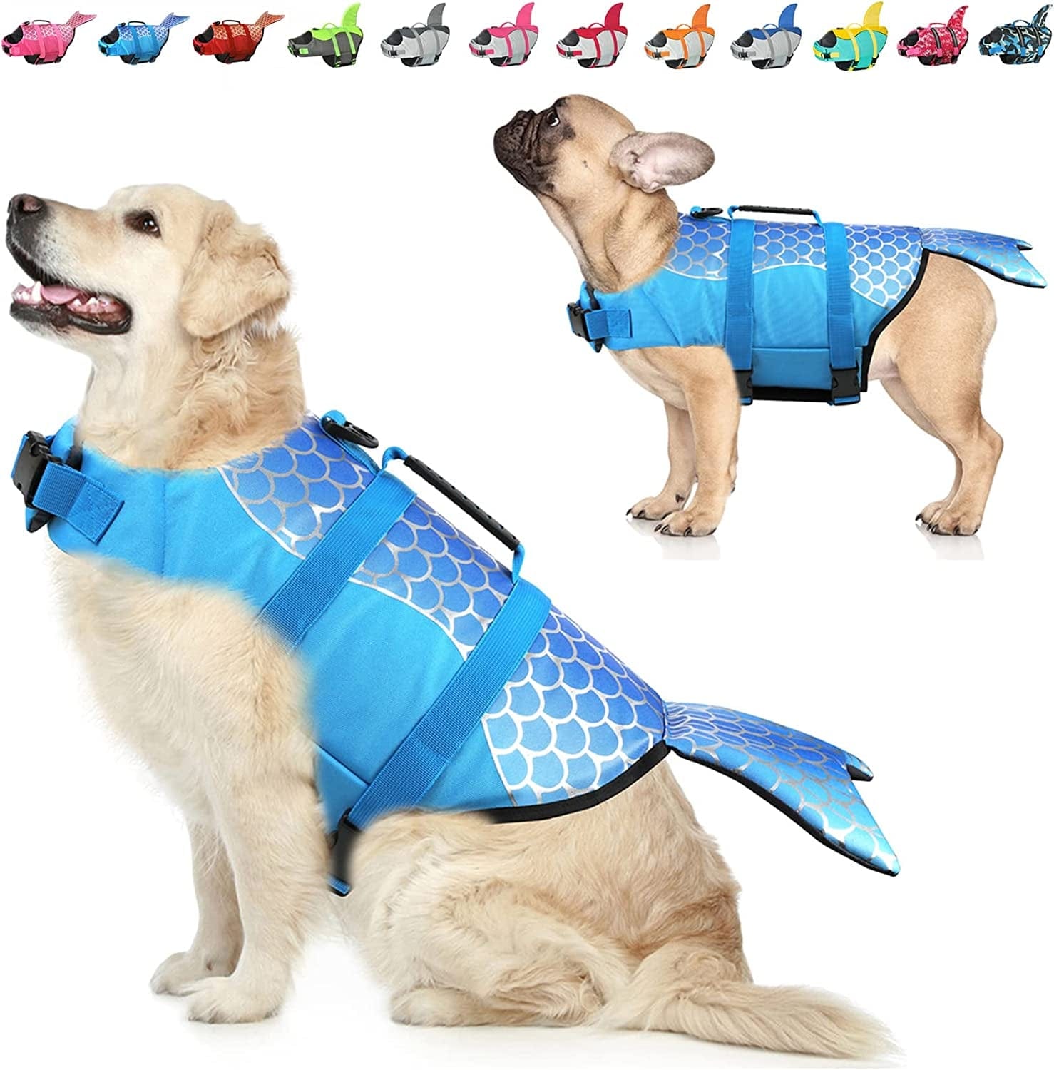 Dogcheer Dog Life Jacket Large, Dog Shark Life Vest Adjustable Pet Floatation Vest Swimsuit, Puppy Swim Vest Dog PFD Lifesaver for Swimming Pool Beach Boating Animals & Pet Supplies > Pet Supplies > Dog Supplies > Dog Apparel Dogcheer Blue-Mermaid Small 