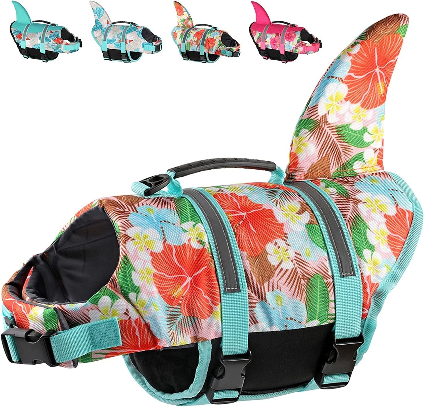 Dogcheer Dog Life Jacket Large, Dog Shark Life Vest Adjustable Pet Floatation Vest Swimsuit, Puppy Swim Vest Dog PFD Lifesaver for Swimming Pool Beach Boating Animals & Pet Supplies > Pet Supplies > Dog Supplies > Dog Apparel Dogcheer Floral Orange Medium 