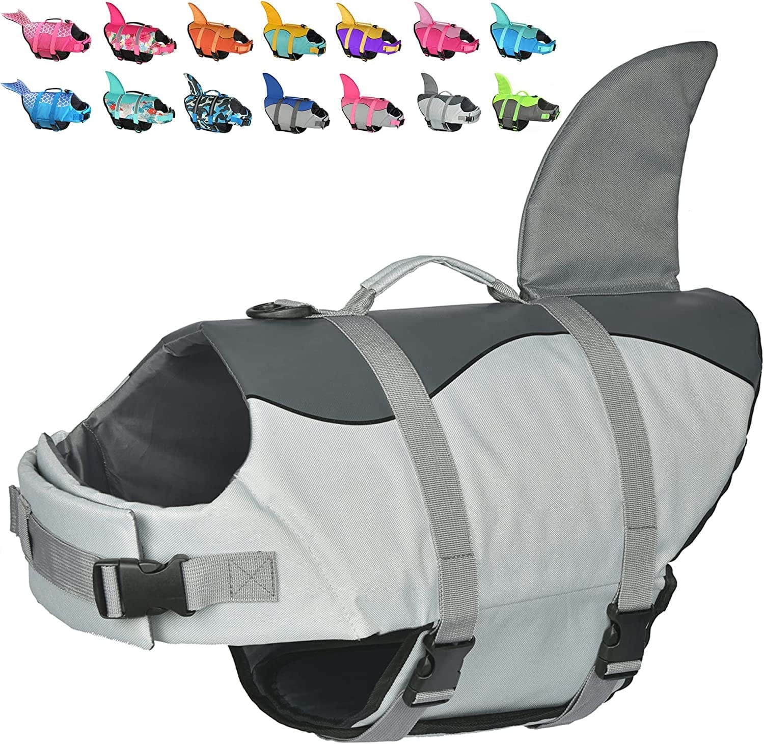 Dogcheer Dog Life Jacket Large, Dog Shark Life Vest Adjustable Pet Floatation Vest Swimsuit, Puppy Swim Vest Dog PFD Lifesaver for Swimming Pool Beach Boating Animals & Pet Supplies > Pet Supplies > Dog Supplies > Dog Apparel Dogcheer Grey Small 