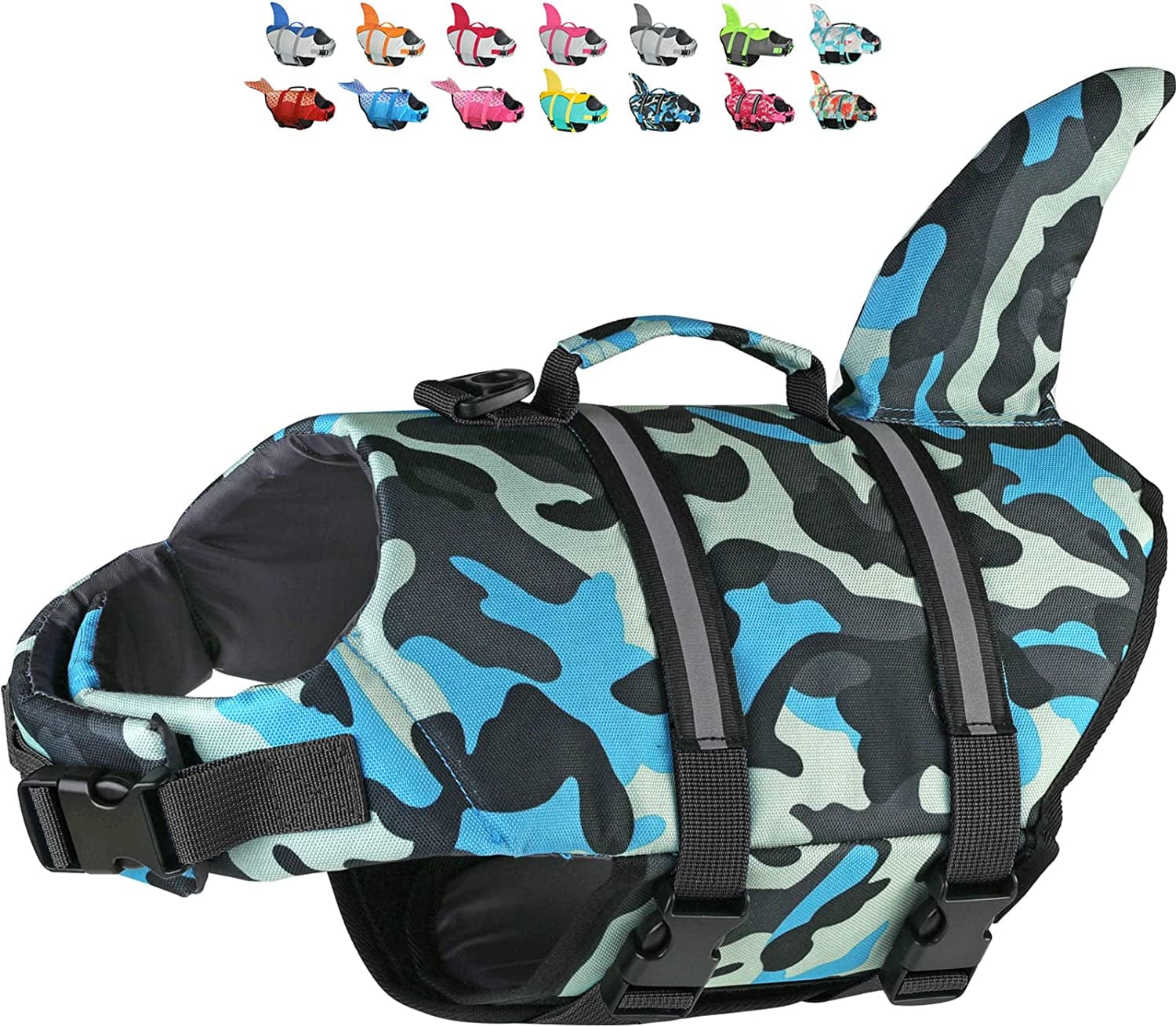 Dogcheer Dog Life Jacket Large, Dog Shark Life Vest Adjustable Pet Floatation Vest Swimsuit, Puppy Swim Vest Dog PFD Lifesaver for Swimming Pool Beach Boating Animals & Pet Supplies > Pet Supplies > Dog Supplies > Dog Apparel Dogcheer Camo blue Small 