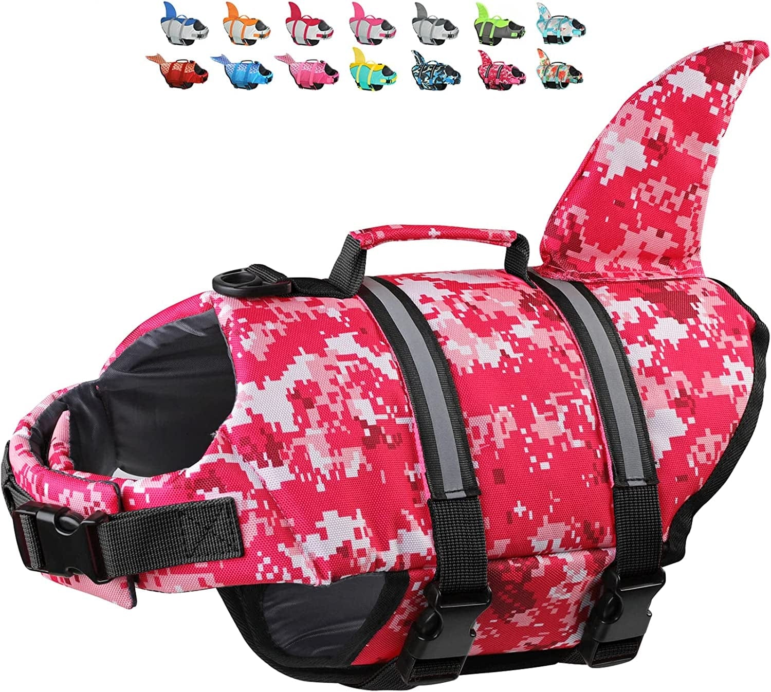 Dogcheer Dog Life Jacket Large, Dog Shark Life Vest Adjustable Pet Floatation Vest Swimsuit, Puppy Swim Vest Dog PFD Lifesaver for Swimming Pool Beach Boating Animals & Pet Supplies > Pet Supplies > Dog Supplies > Dog Apparel Dogcheer Camo pink Medium 